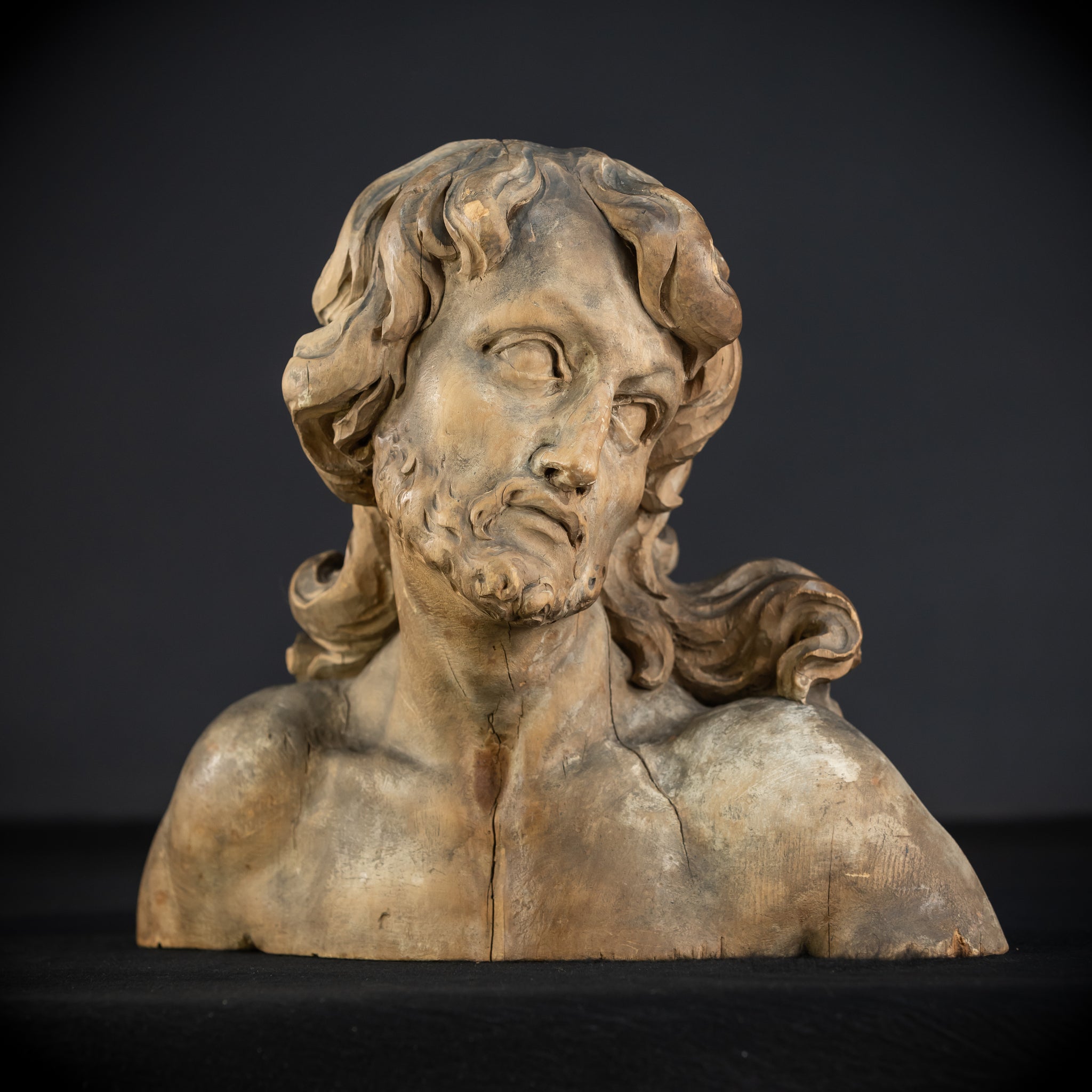 Jesus Bust Wood Carving | 16th Century Mannerism | 15" / 32.5 cm