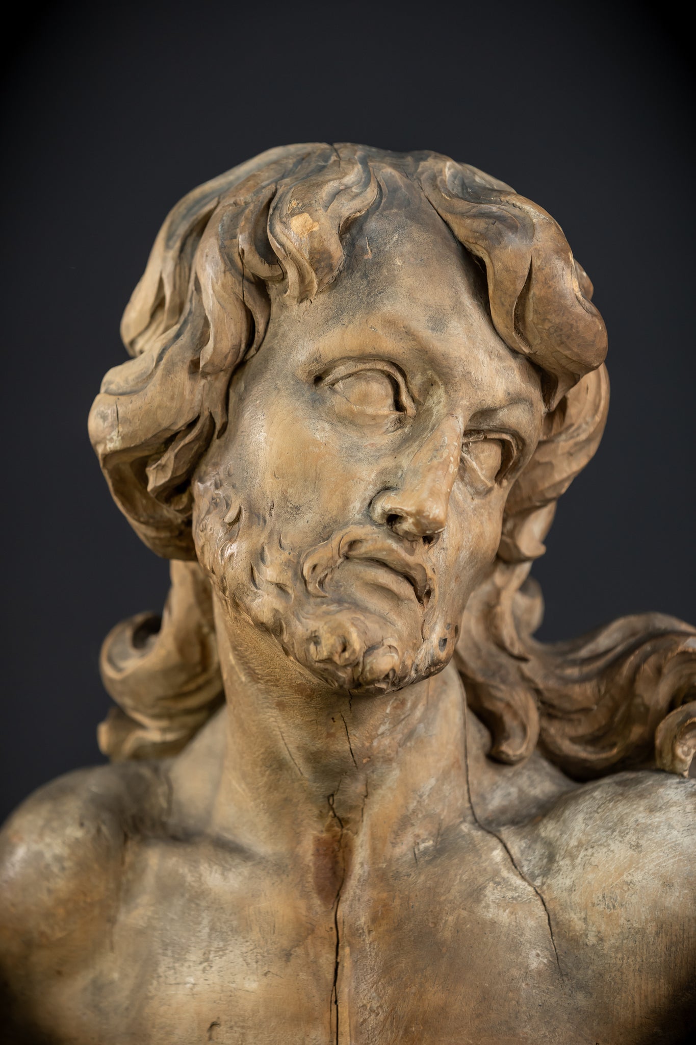 Jesus Bust Wood Carving | 16th Century Mannerism | 15" / 32.5 cm