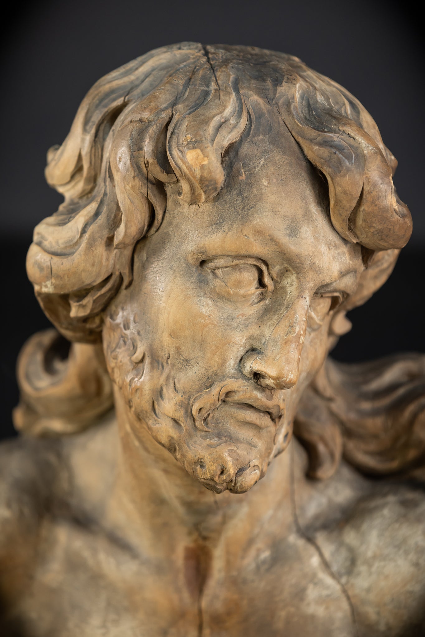 Jesus Bust Wood Carving | 16th Century Mannerism | 15" / 32.5 cm