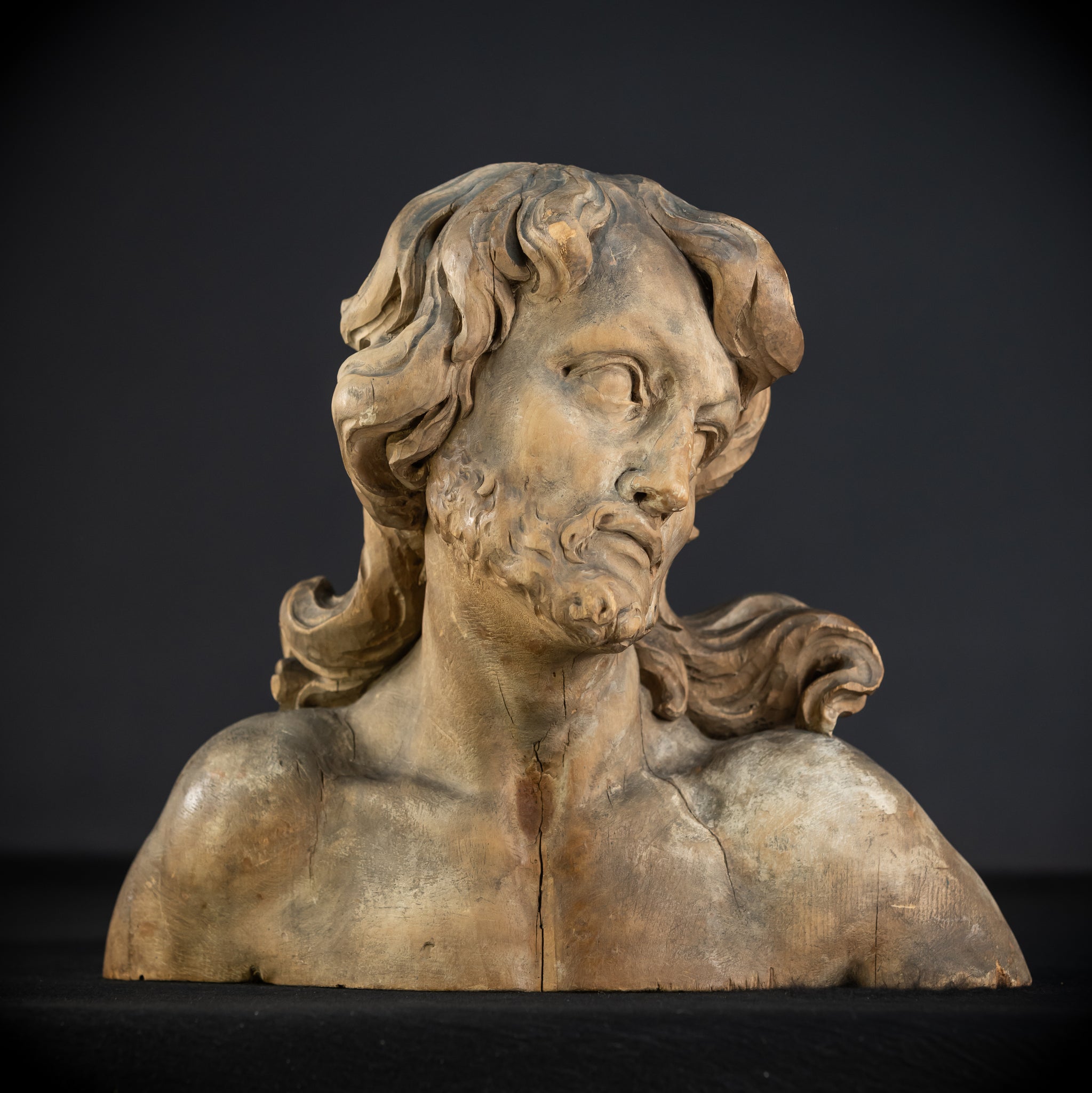 Jesus Bust Wood Carving | 16th Century Mannerism | 15" / 32.5 cm