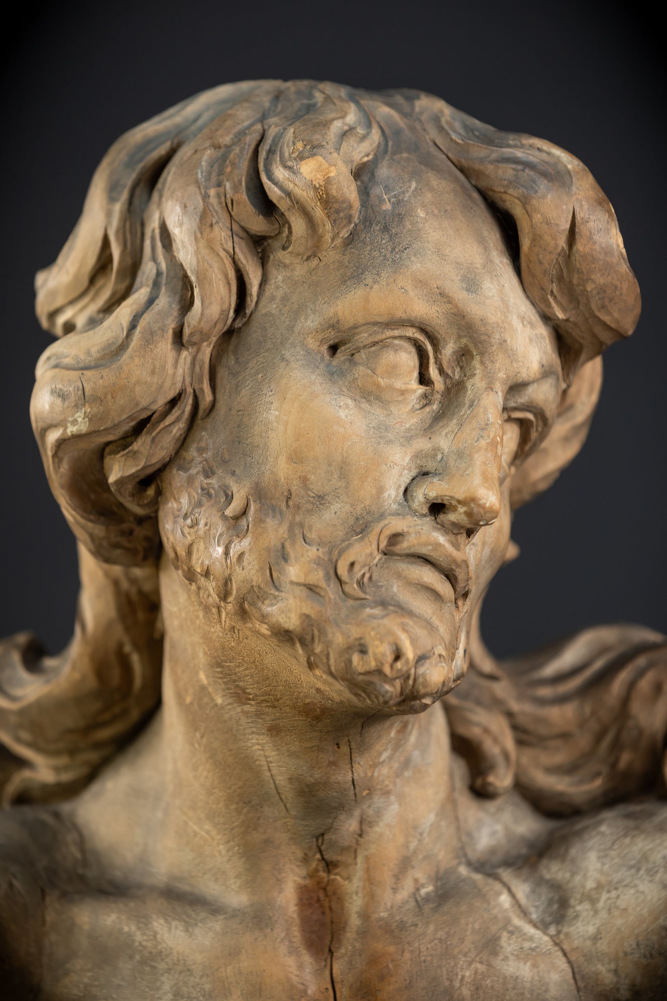 Jesus Bust Wood Carving | 16th Century Mannerism | 15" / 32.5 cm