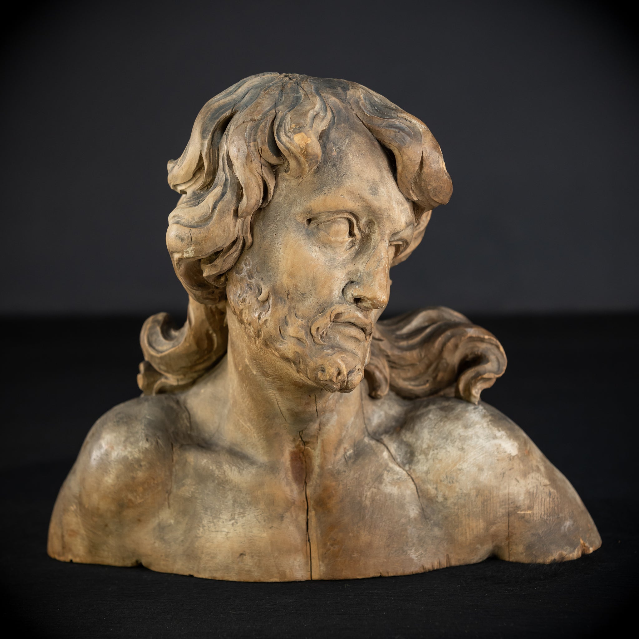 Jesus Bust Wood Carving | 16th Century Mannerism | 15" / 32.5 cm
