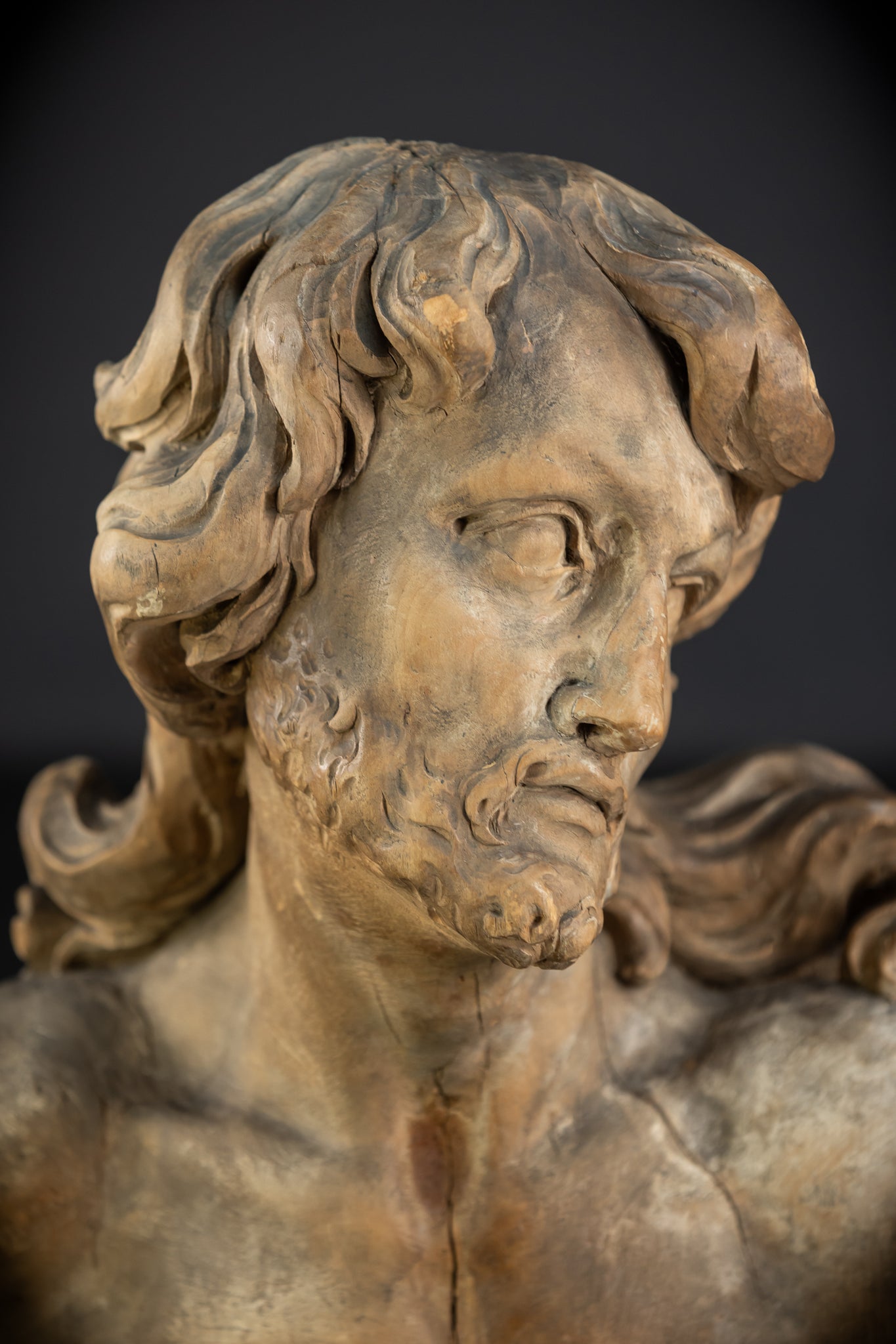 Jesus Bust Wood Carving | 16th Century Mannerism | 15" / 32.5 cm