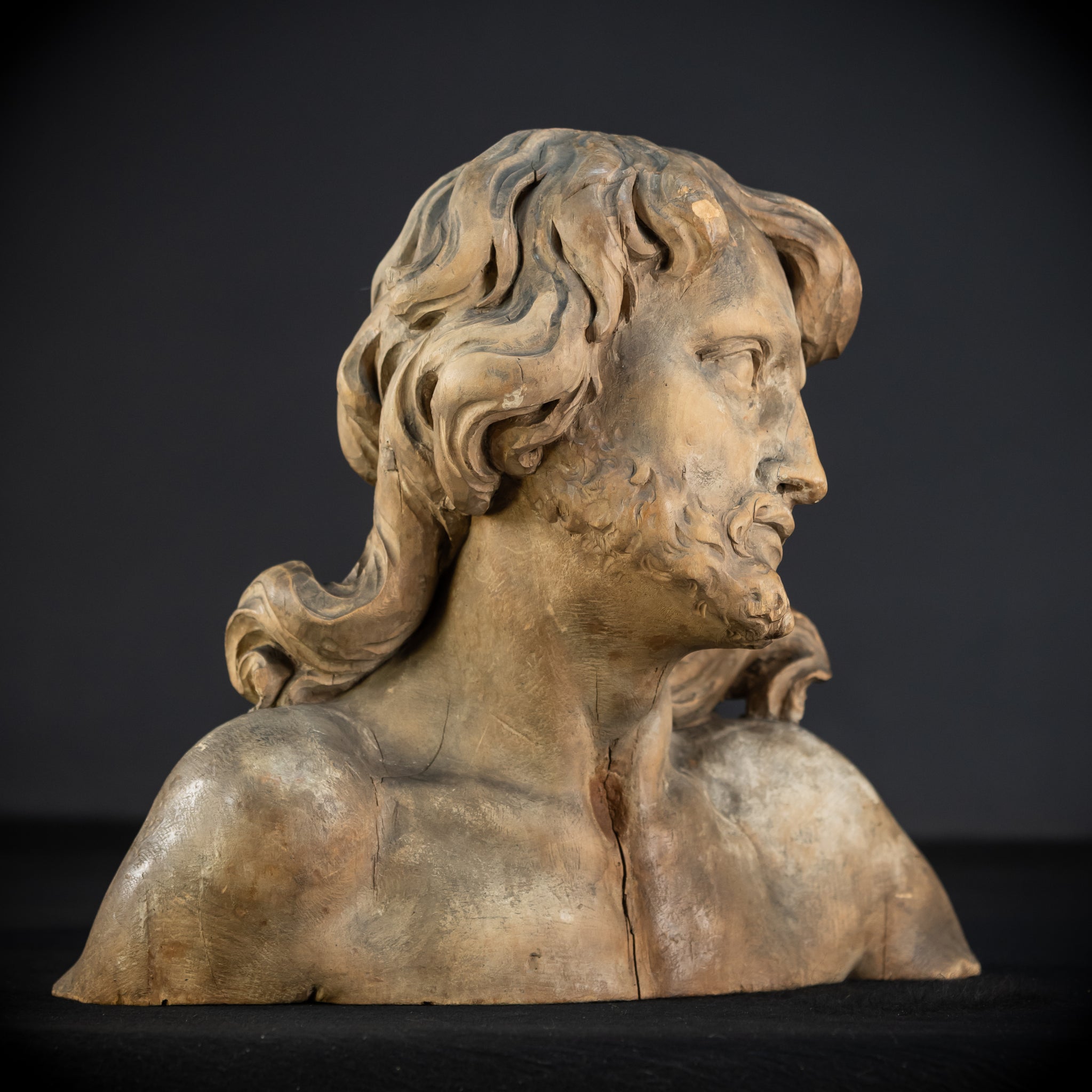 Jesus Bust Wood Carving | 16th Century Mannerism | 15" / 32.5 cm