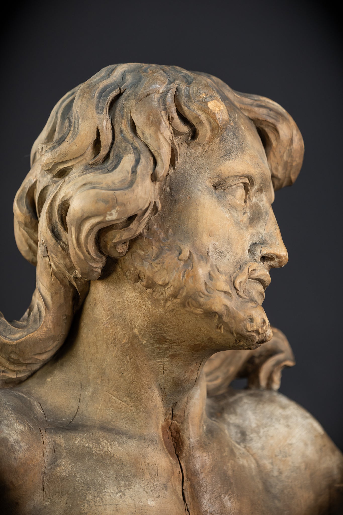 Jesus Bust Wood Carving | 16th Century Mannerism | 15" / 32.5 cm