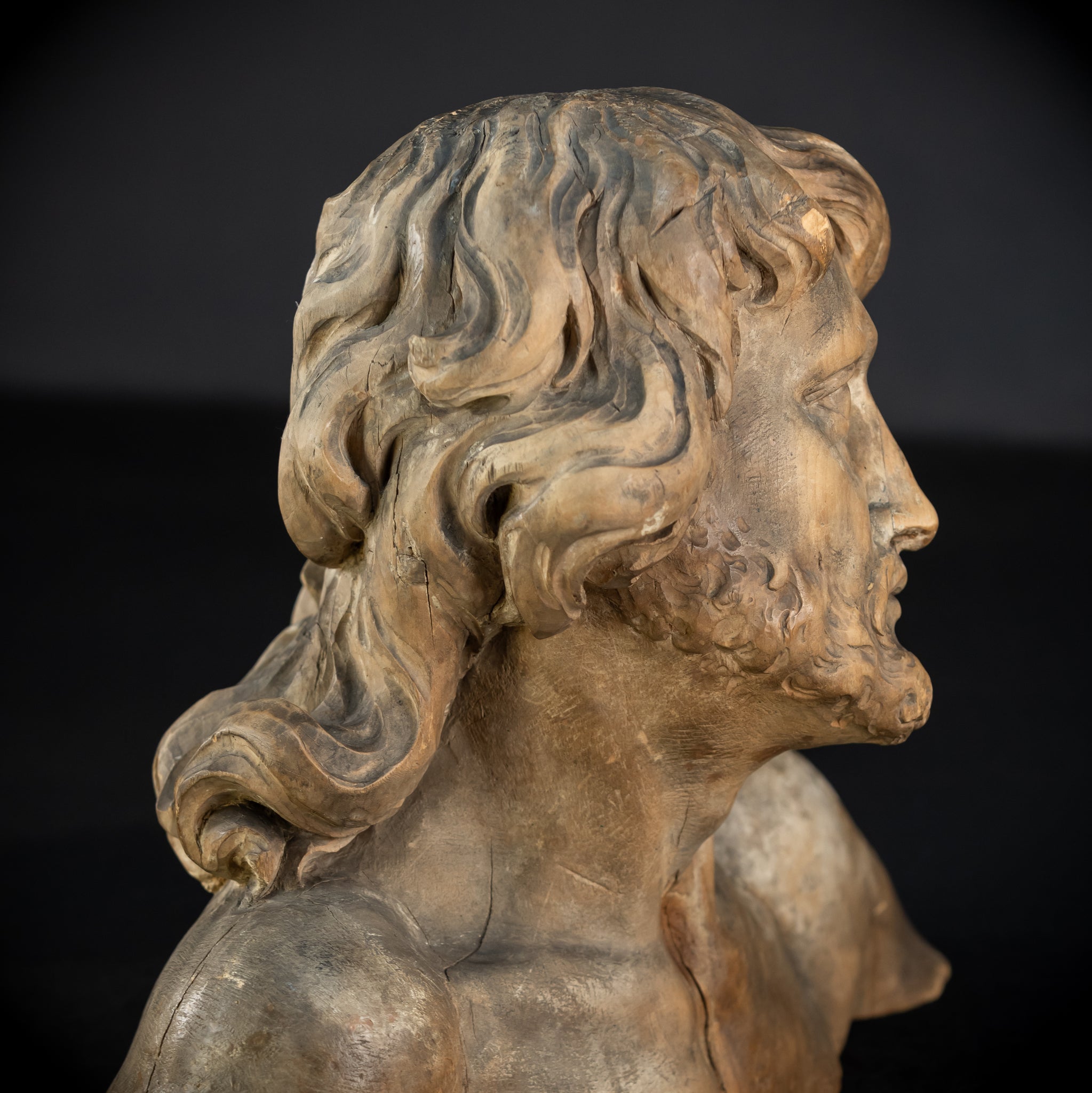 Jesus Bust Wood Carving | 16th Century Mannerism | 15" / 32.5 cm
