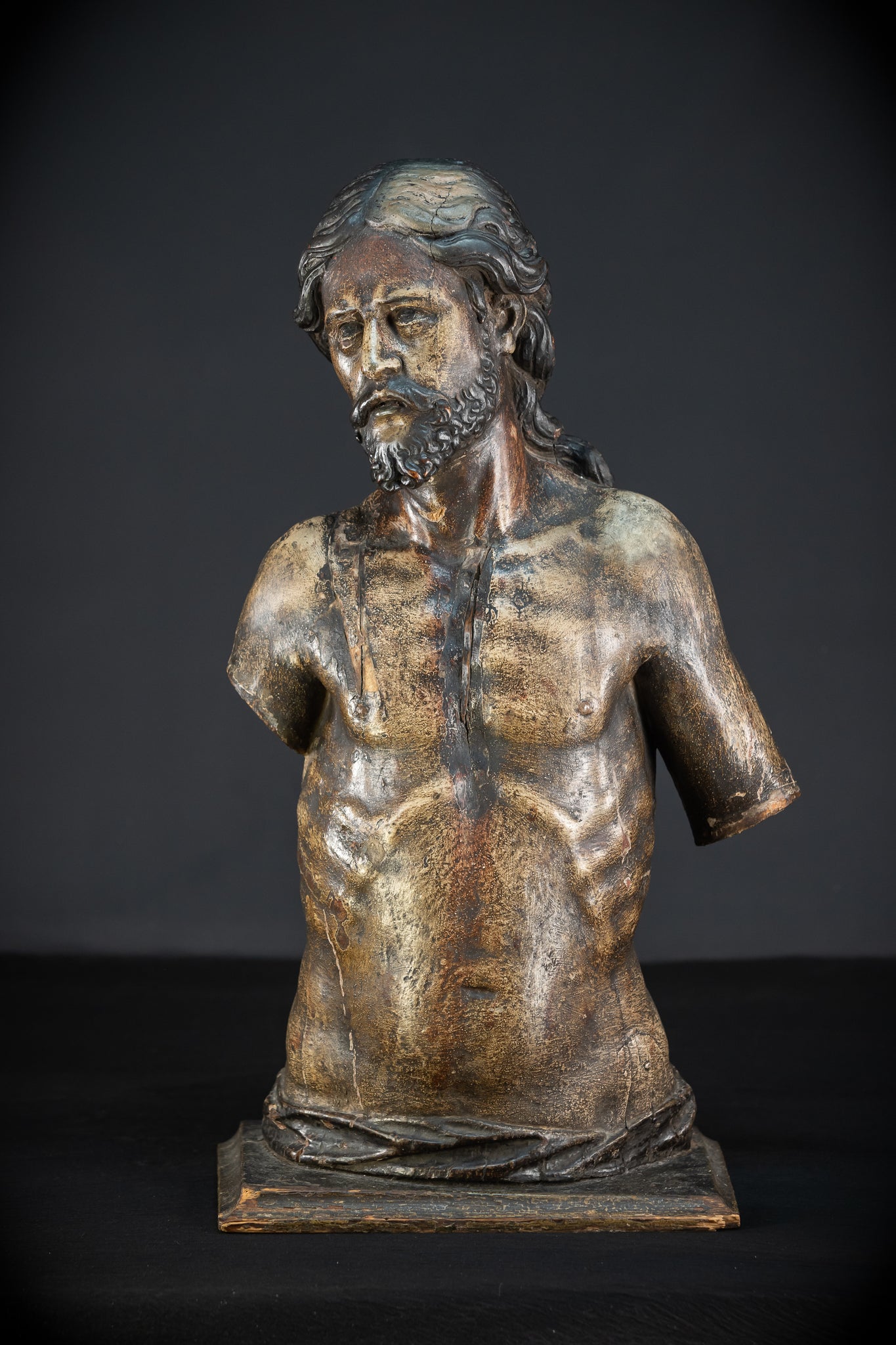 Jesus Christ Torso Wood Carving | Italy 1500s Antique | 25.2"