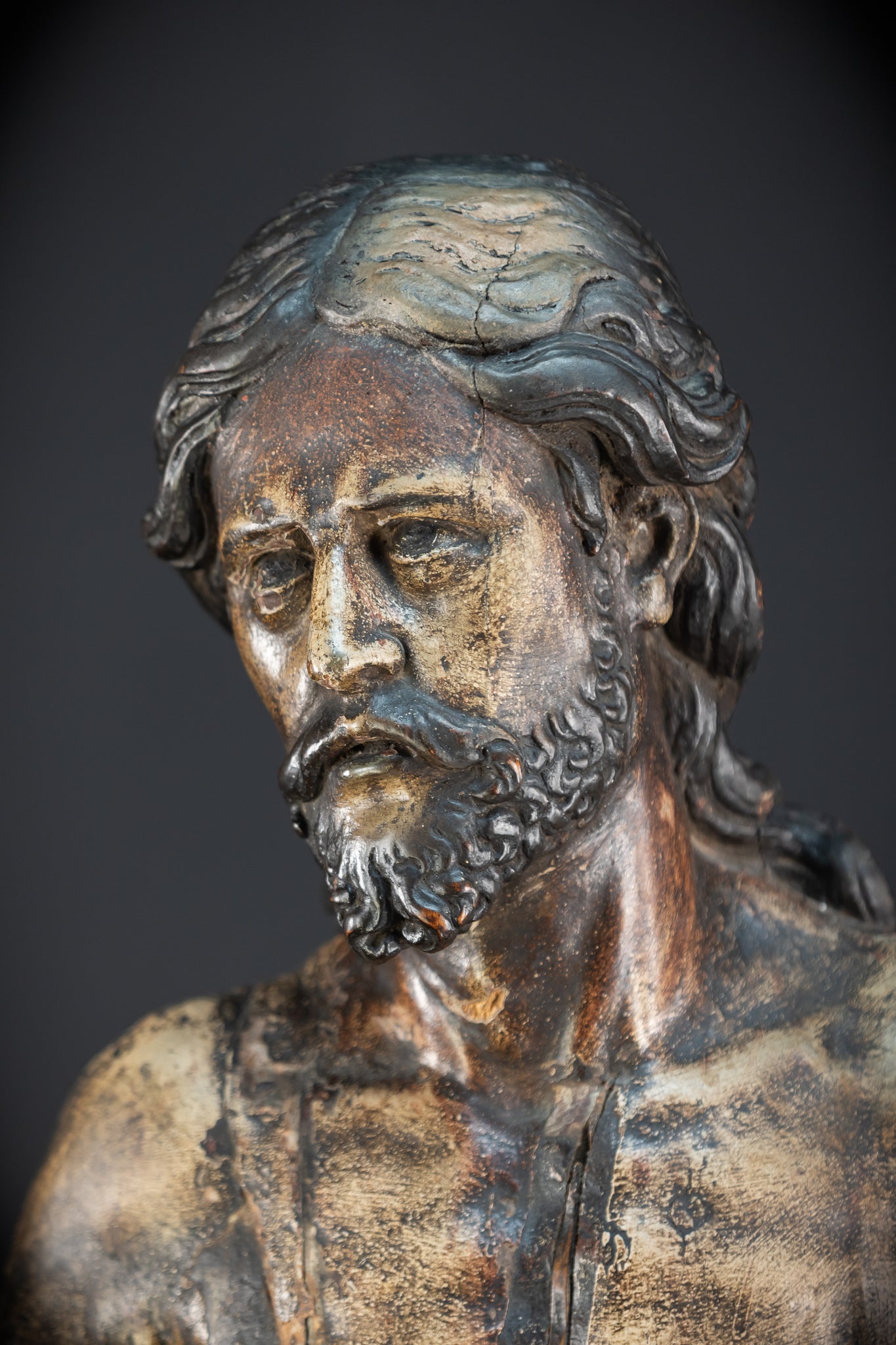 Jesus Christ Torso Wood Carving | Italy 1500s Antique | 25.2"