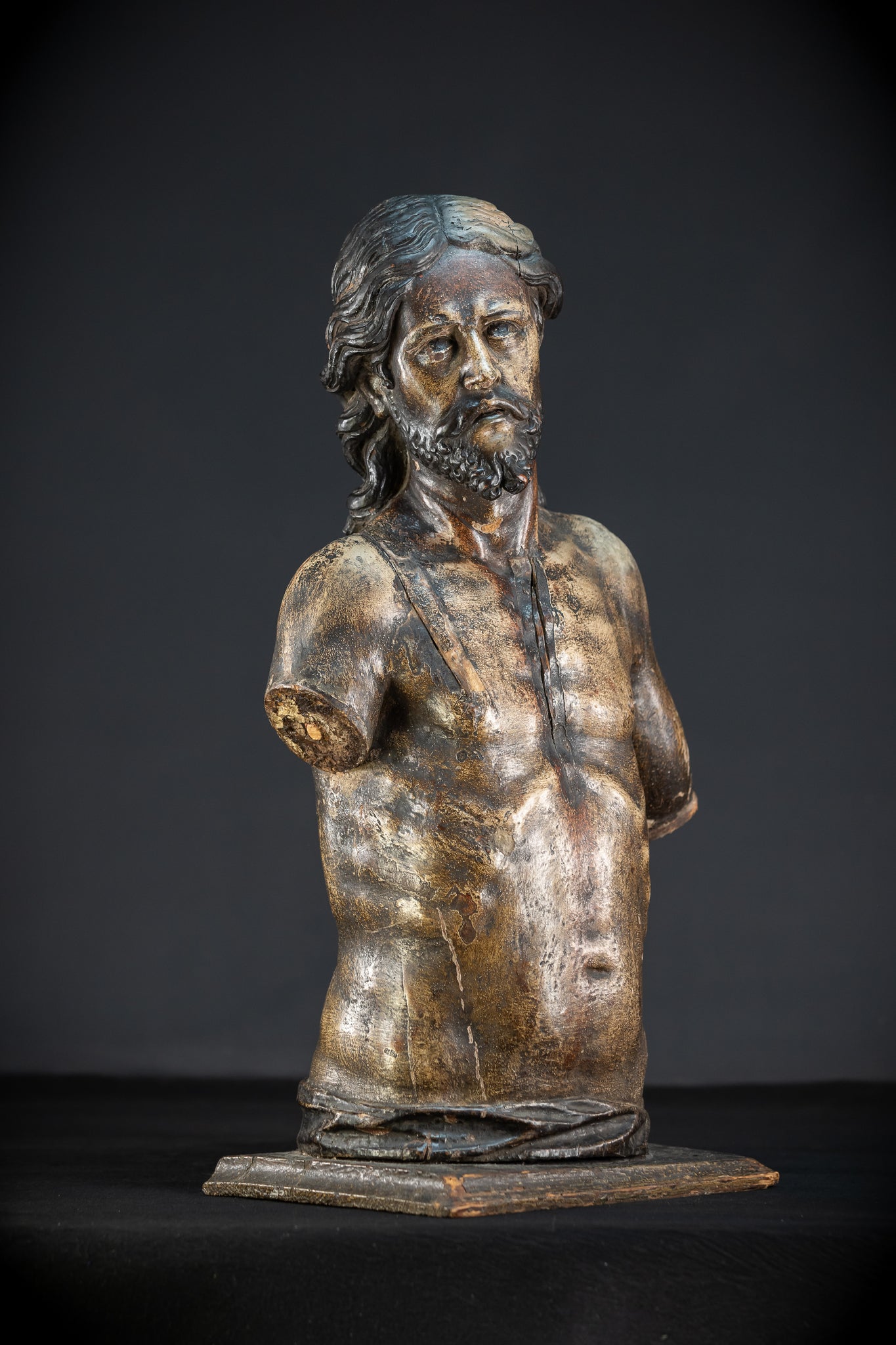 Jesus Christ Torso Wood Carving | Italy 1500s Antique | 25.2"