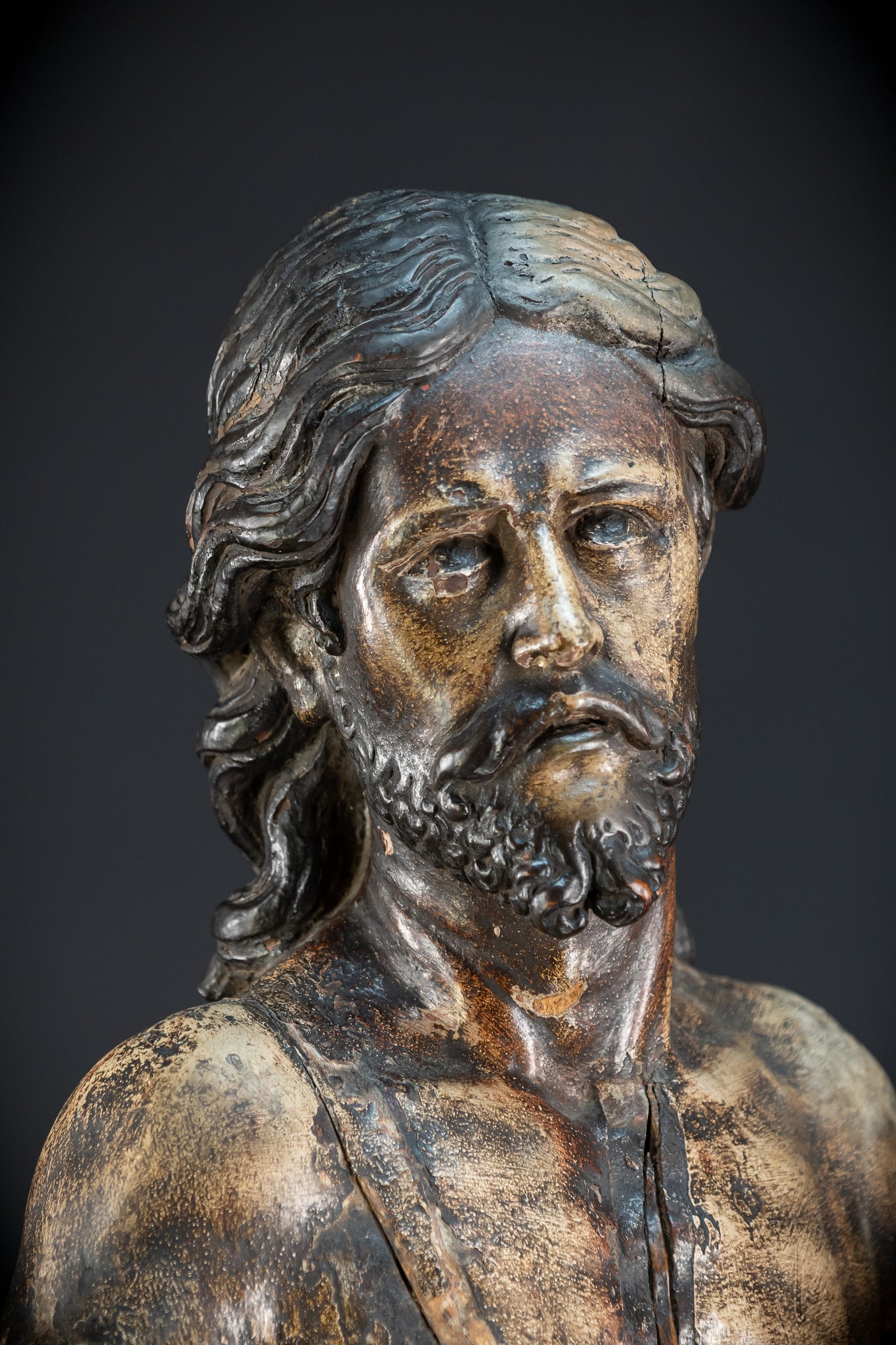 Jesus Christ Torso Wood Carving | Italy 1500s Antique | 25.2"