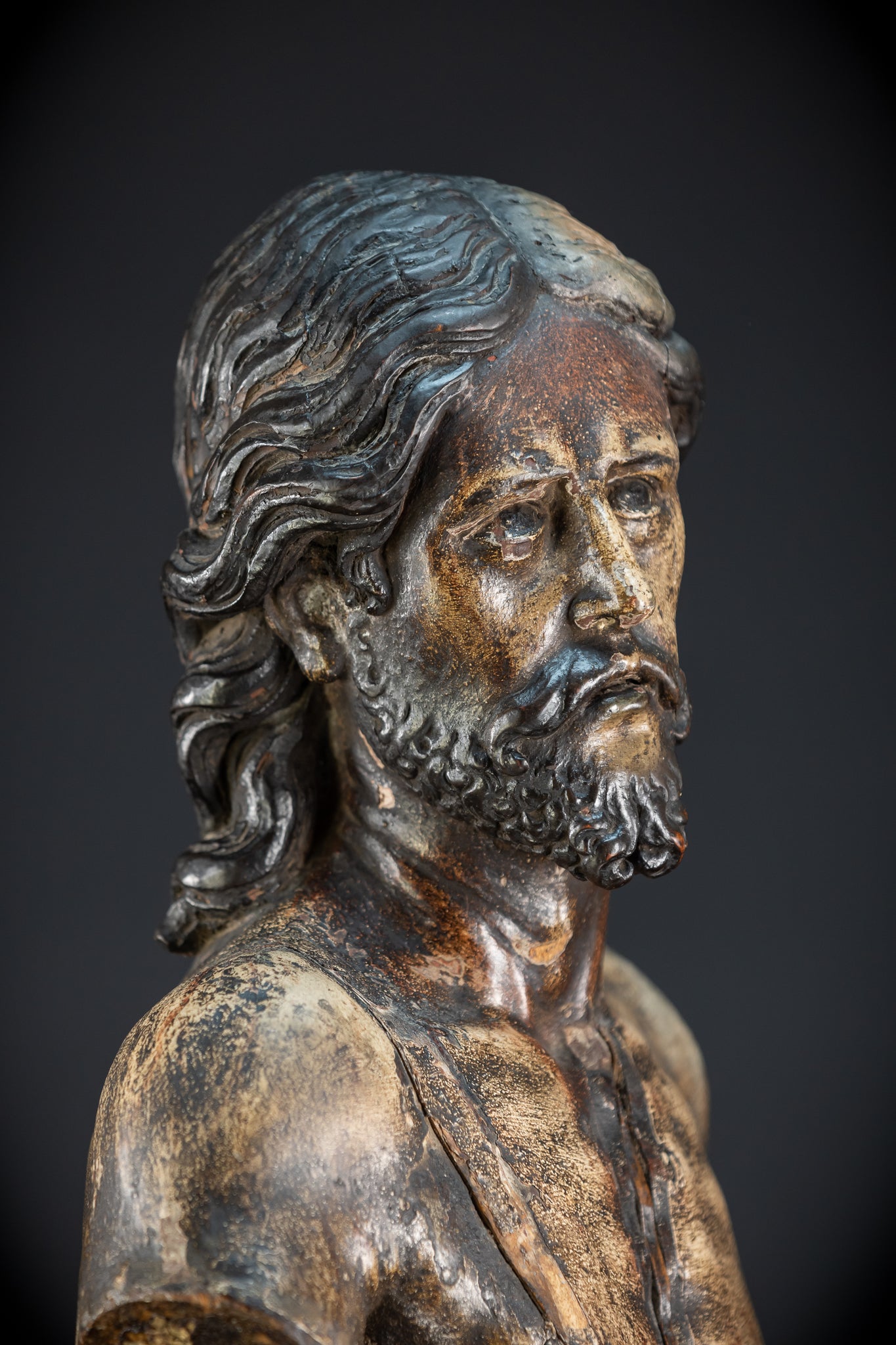 Jesus Christ Torso Wood Carving | Italy 1500s Antique | 25.2"