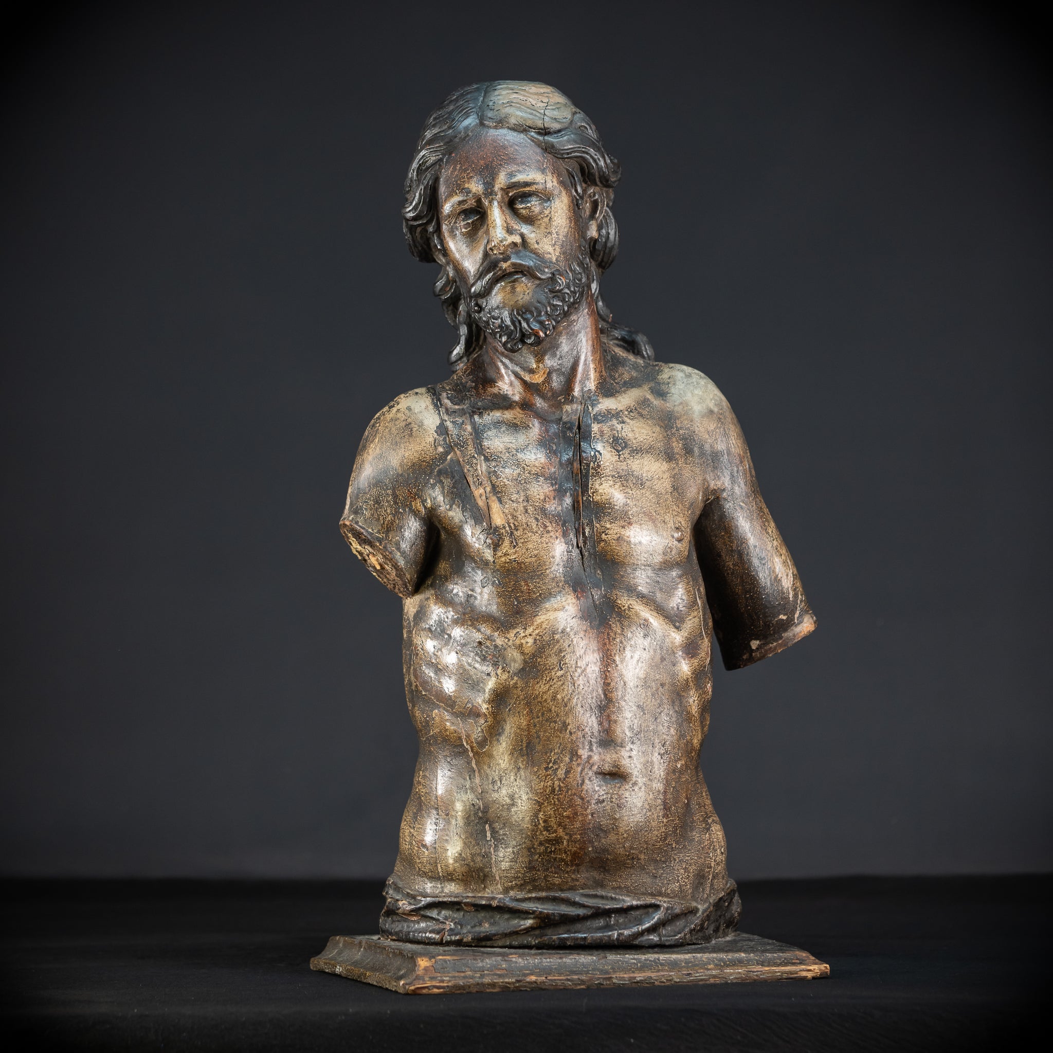Jesus Christ Torso Wood Carving | Italy 1500s Antique | 25.2"
