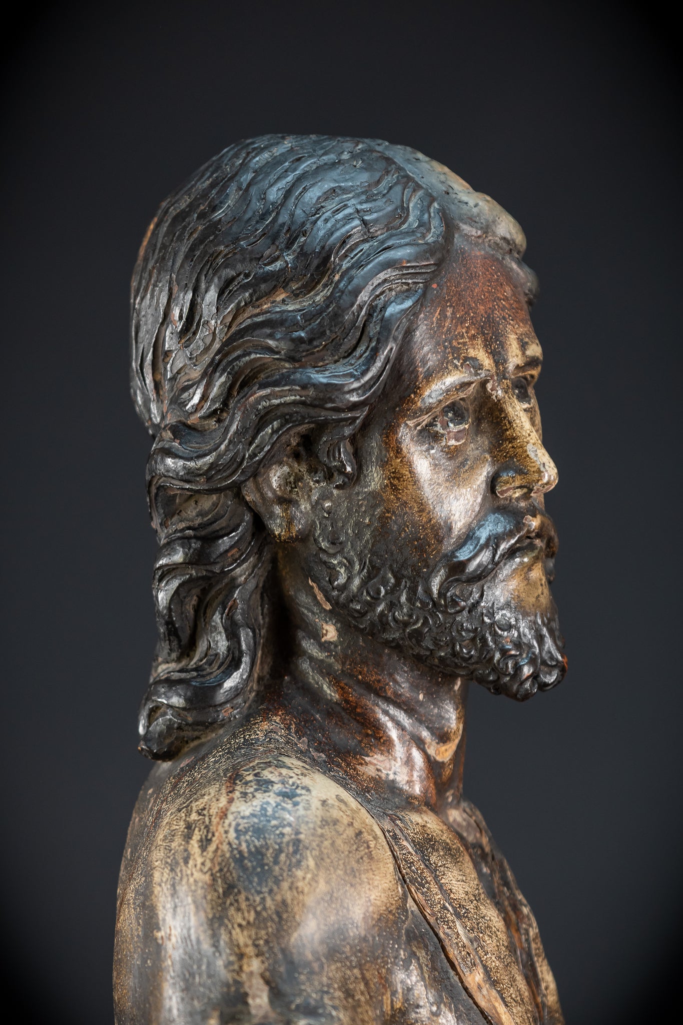 Jesus Christ Torso Wood Carving | Italy 1500s Antique | 25.2"