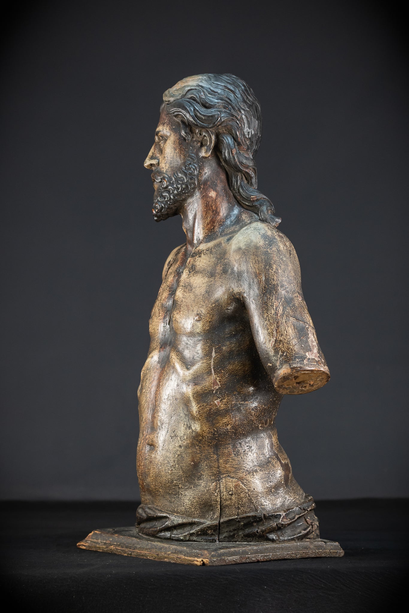 Jesus Christ Torso Wood Carving | Italy 1500s Antique | 25.2"
