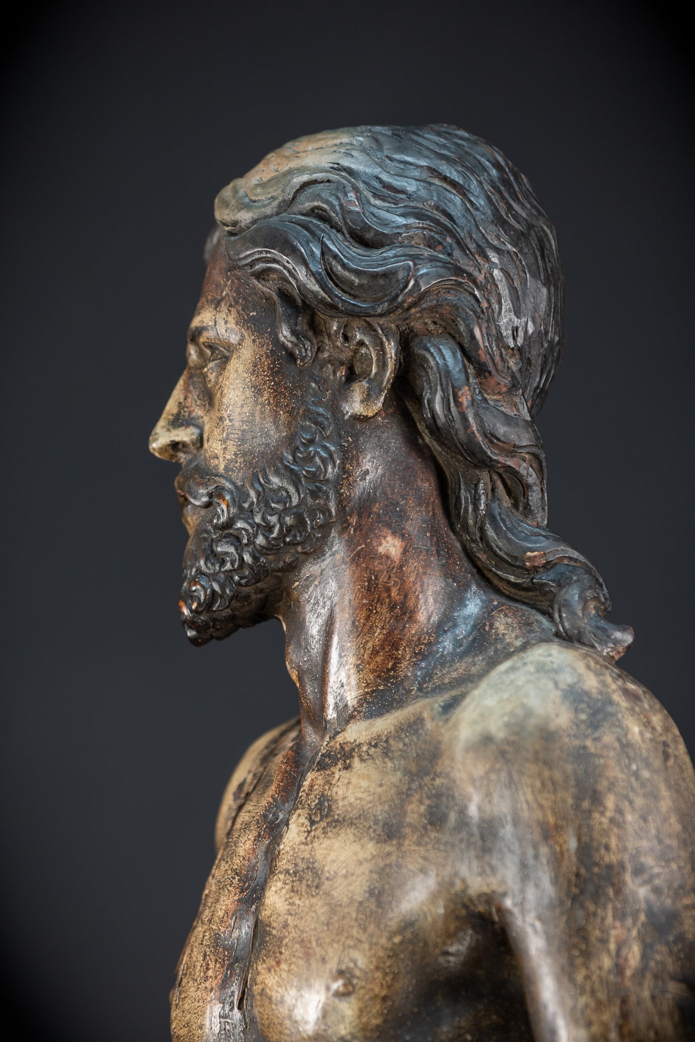 Jesus Christ Torso Wood Carving | Italy 1500s Antique | 25.2"