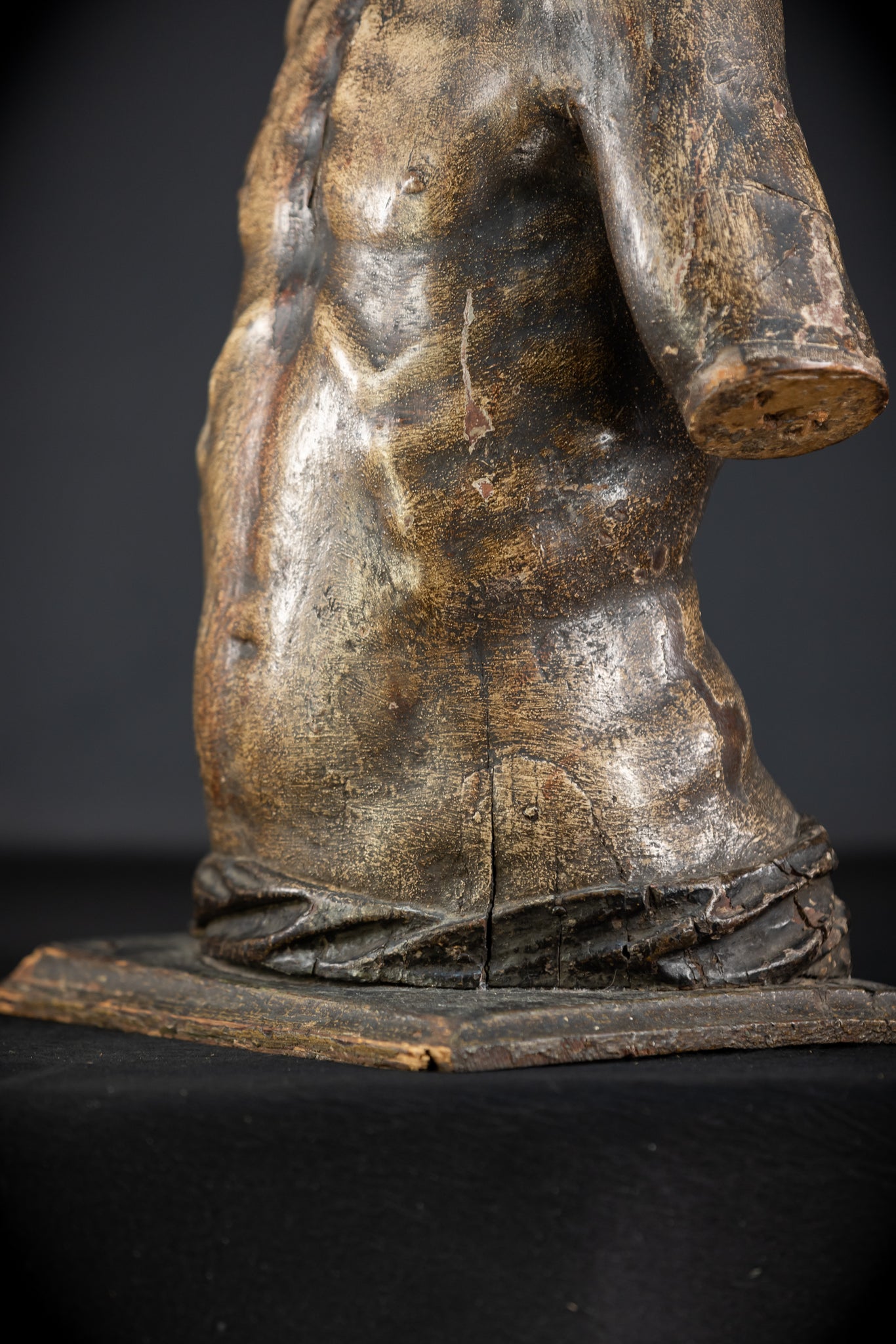 Jesus Christ Torso Wood Carving | Italy 1500s Antique | 25.2"