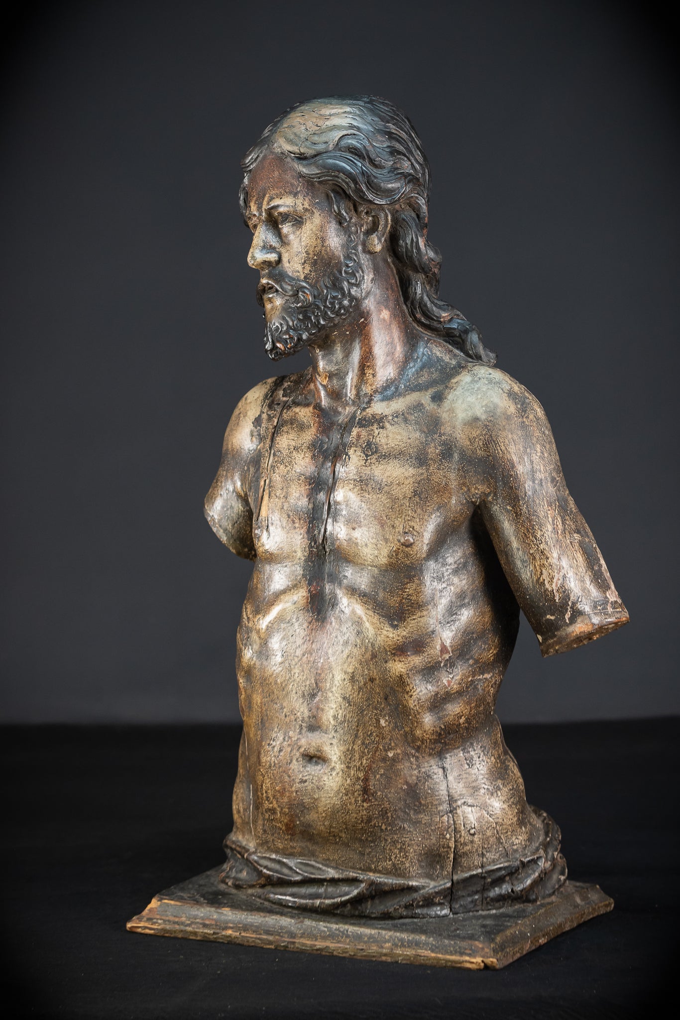 Jesus Christ Torso Wood Carving | Italy 1500s Antique | 25.2"