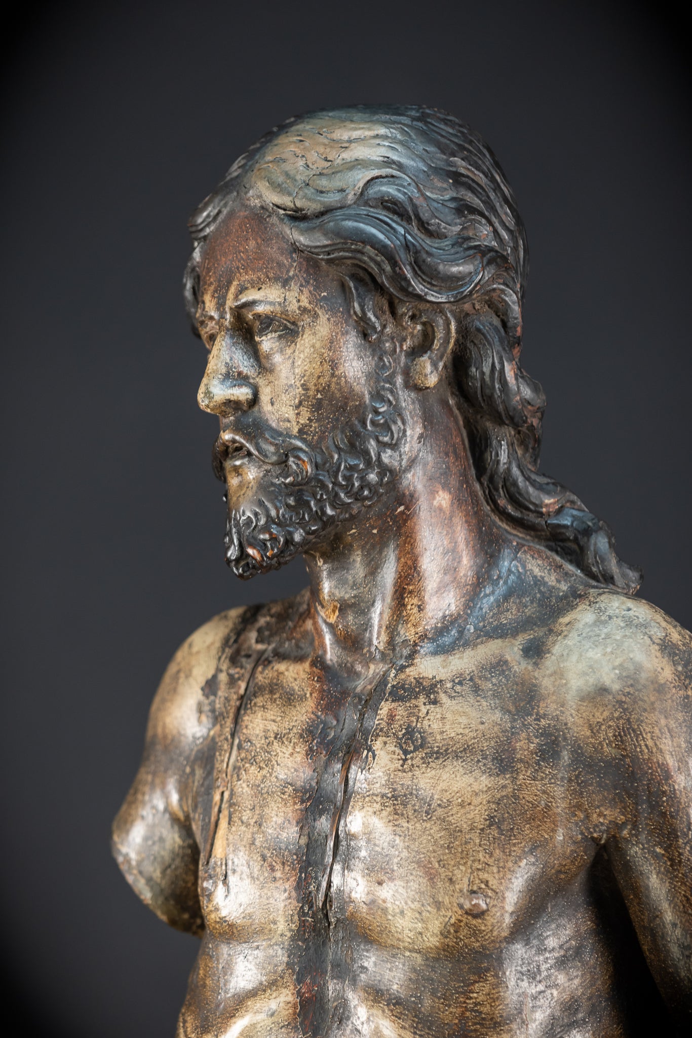 Jesus Christ Torso Wood Carving | Italy 1500s Antique | 25.2"