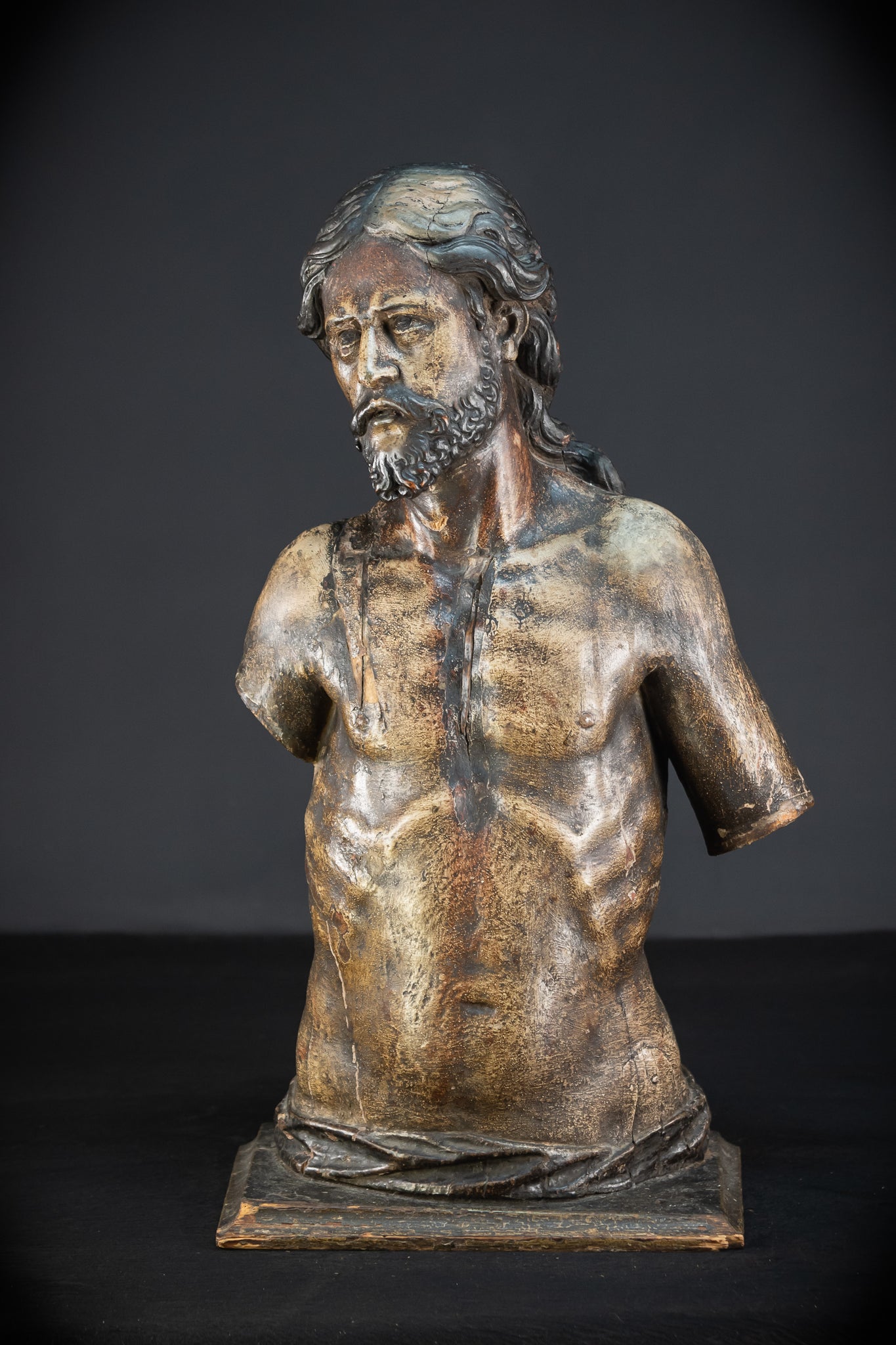 Jesus Christ Torso Wood Carving | Italy 1500s Antique | 25.2"