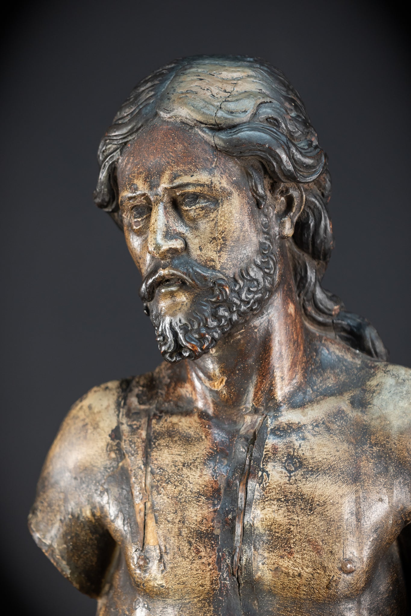 Jesus Christ Torso Wood Carving | Italy 1500s Antique | 25.2"