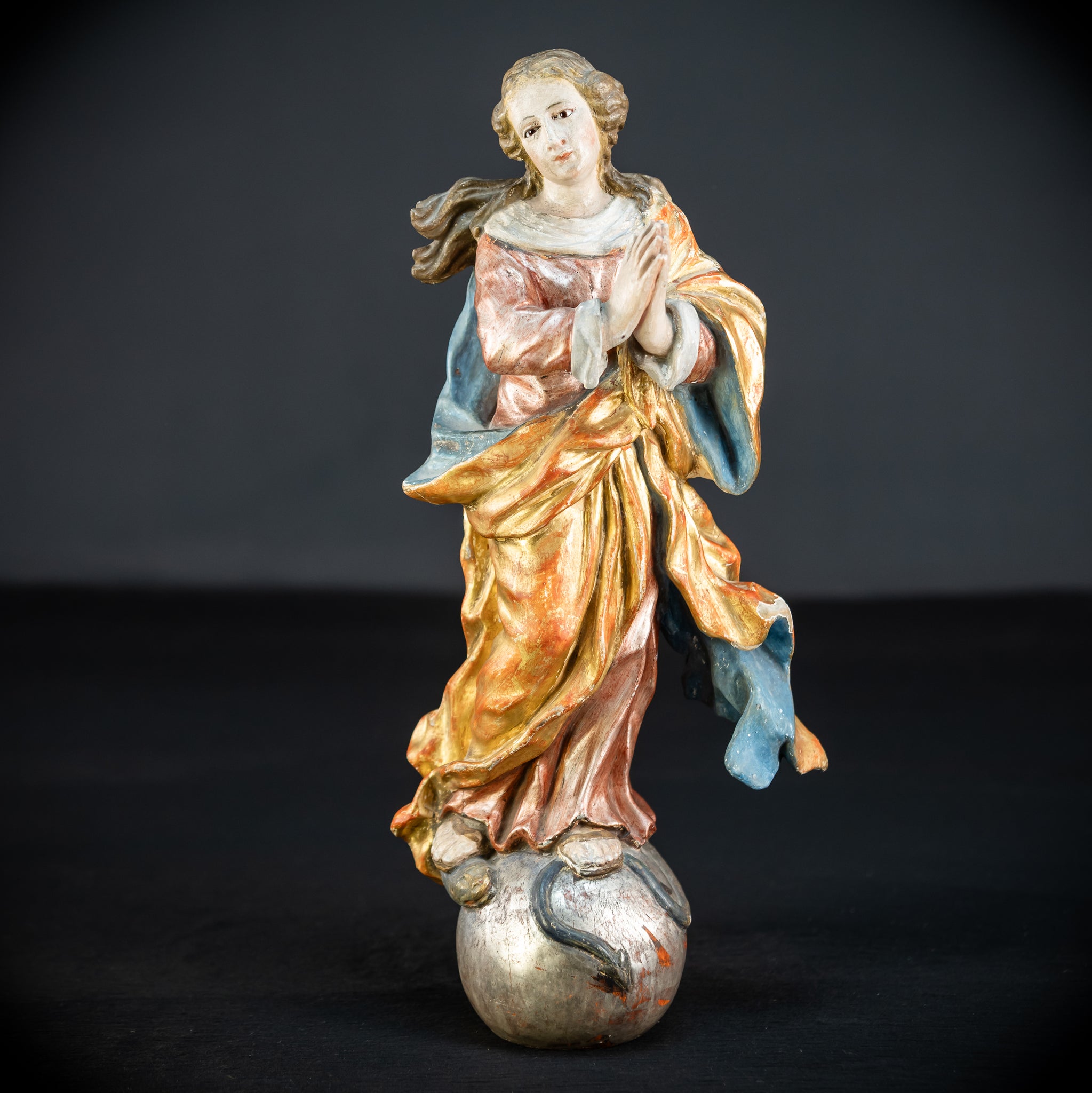 Immaculate Conception of Virgin Mary | Baroque Glass Eyes 1700s | 15.4" / 39 cm