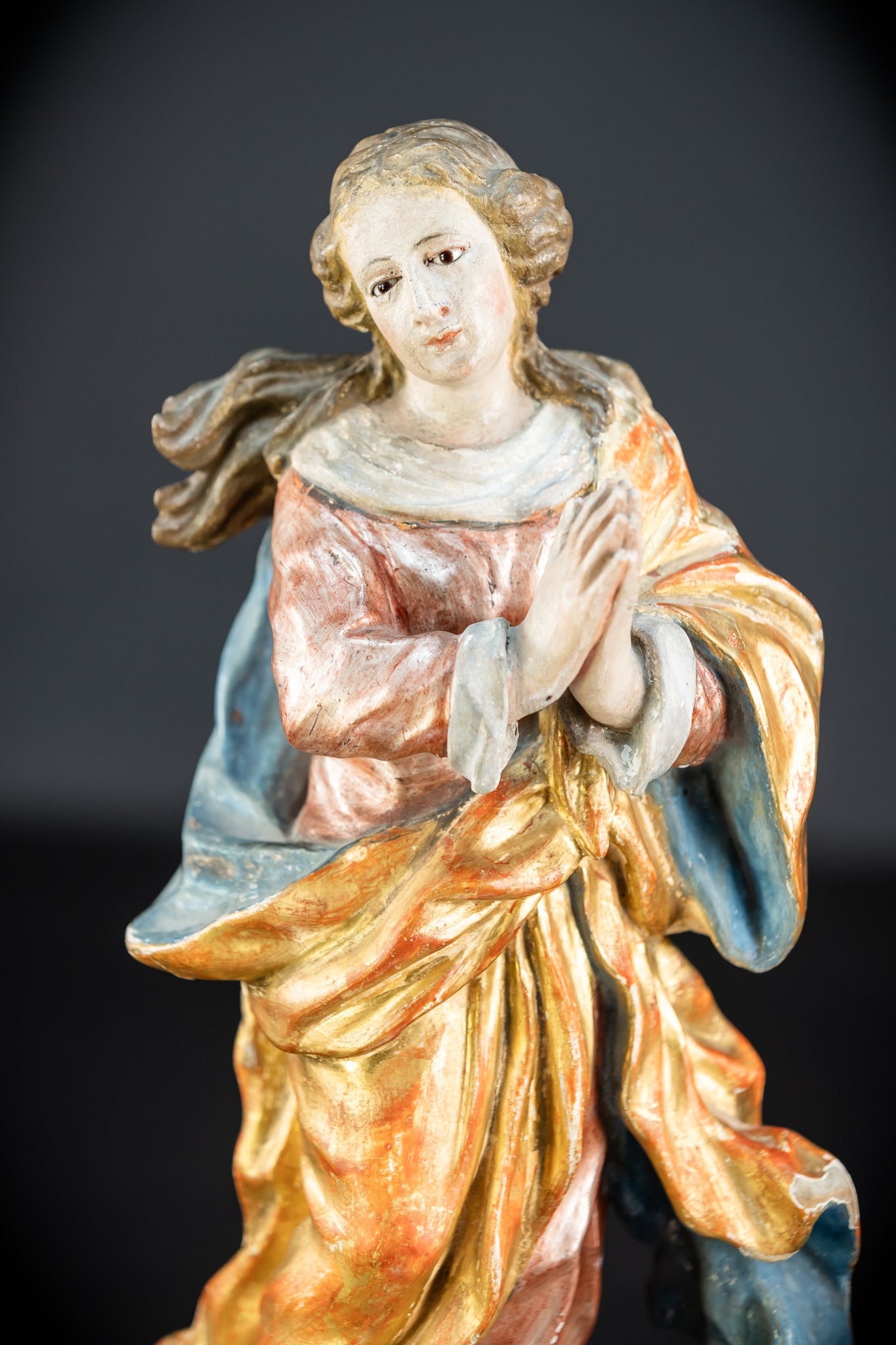 Immaculate Conception of Virgin Mary | Baroque Glass Eyes 1700s | 15.4" / 39 cm