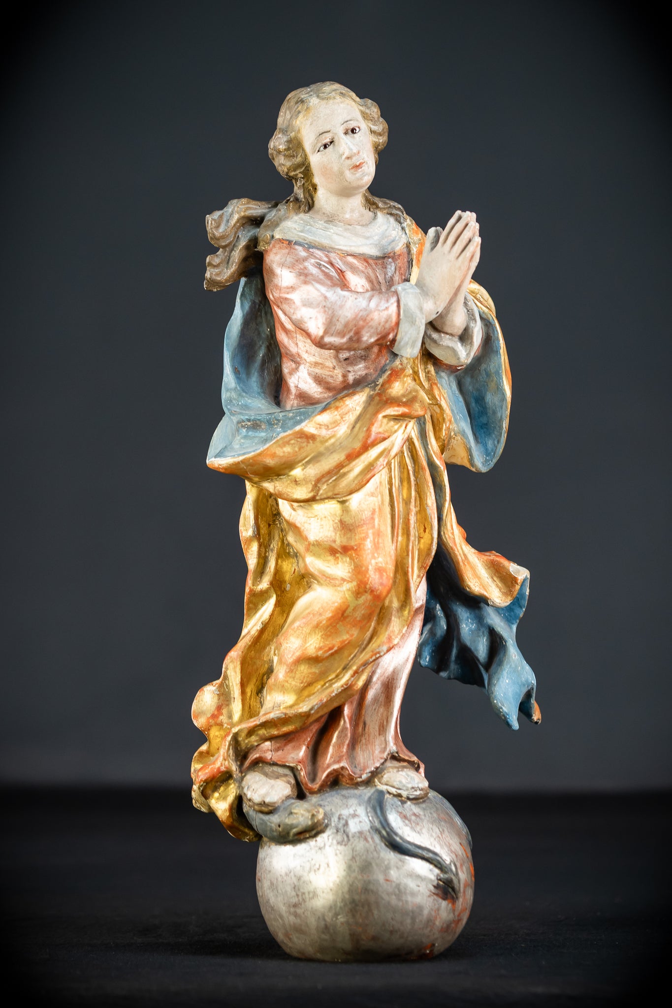 Immaculate Conception of Virgin Mary | Baroque Glass Eyes 1700s | 15.4" / 39 cm