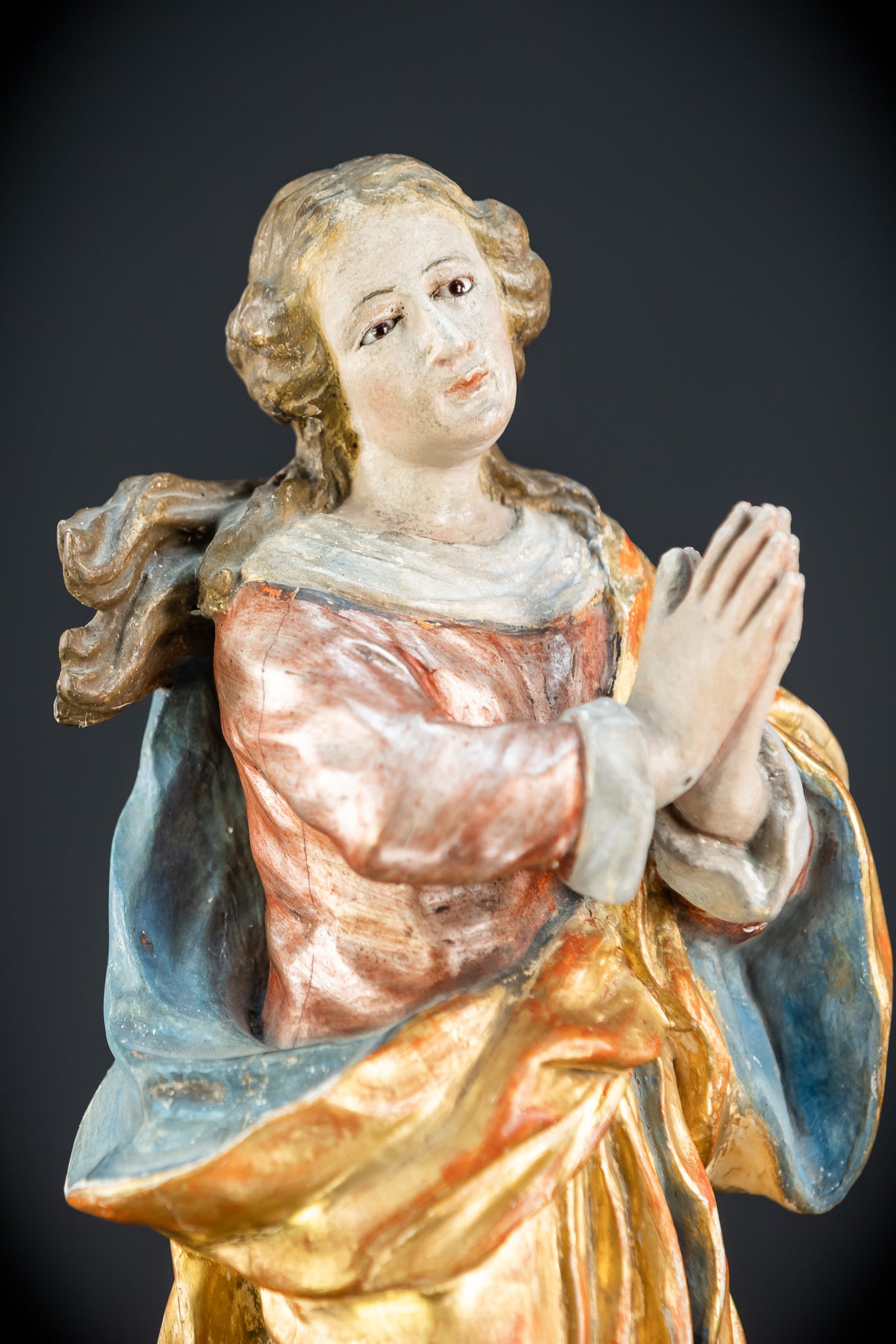 Immaculate Conception of Virgin Mary | Baroque Glass Eyes 1700s | 15.4" / 39 cm