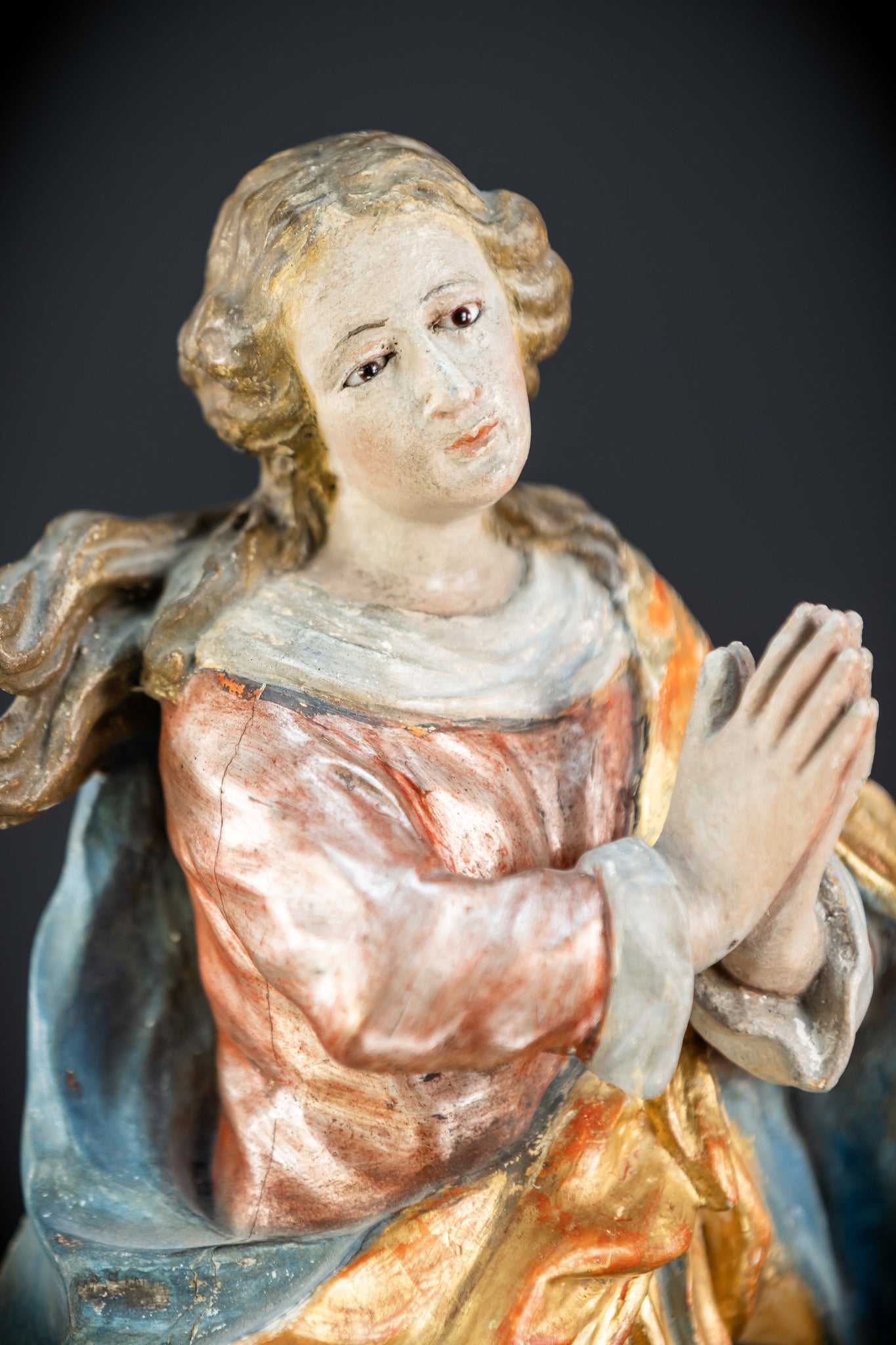 Immaculate Conception of Virgin Mary | Baroque Glass Eyes 1700s | 15.4" / 39 cm