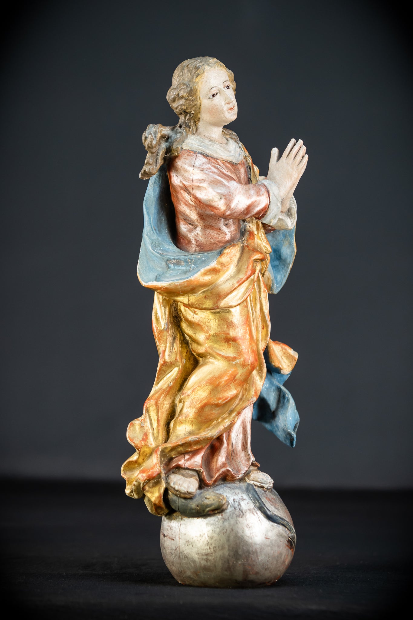 Immaculate Conception of Virgin Mary | Baroque Glass Eyes 1700s | 15.4" / 39 cm
