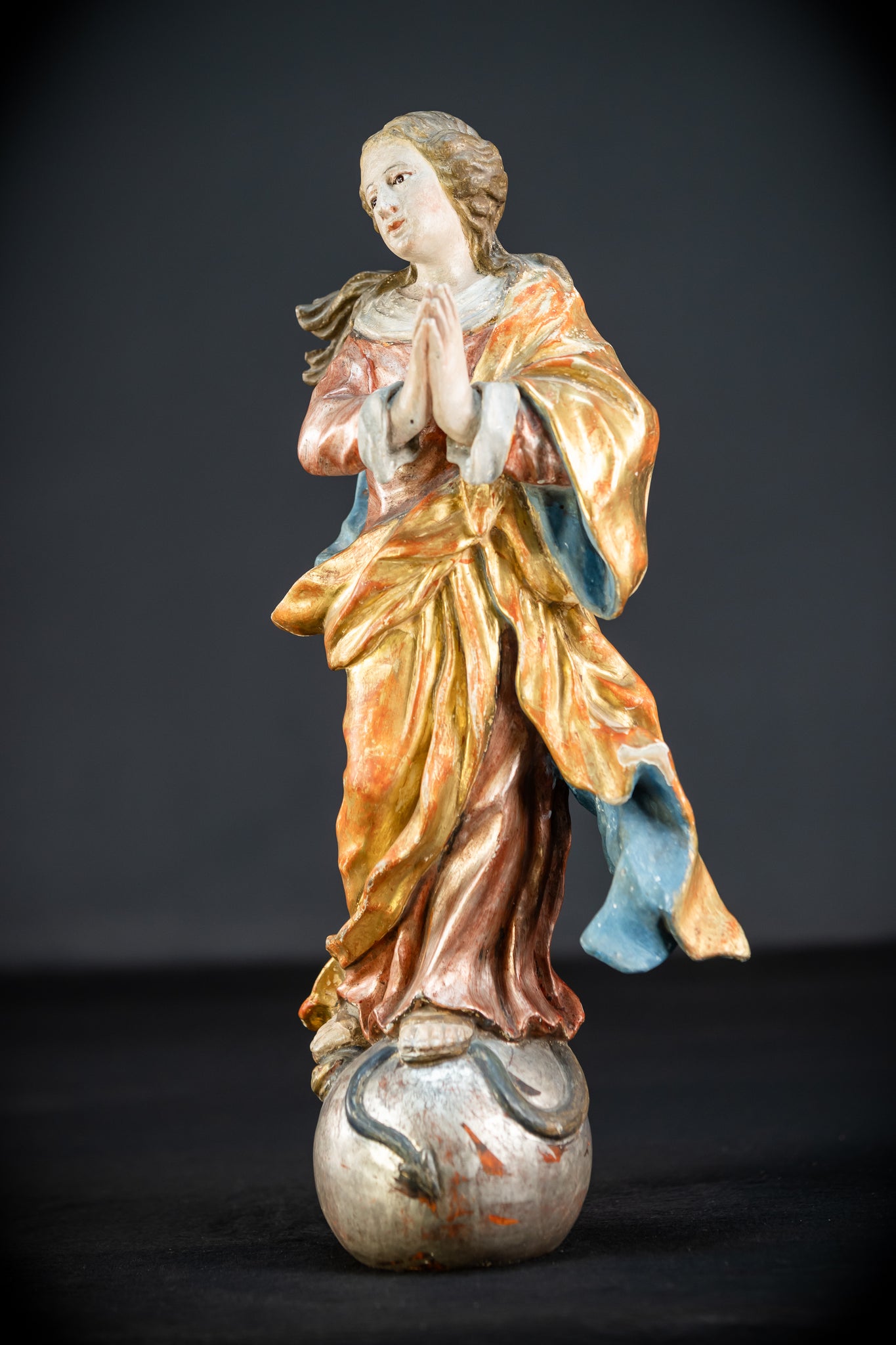Immaculate Conception of Virgin Mary | Baroque Glass Eyes 1700s | 15.4" / 39 cm