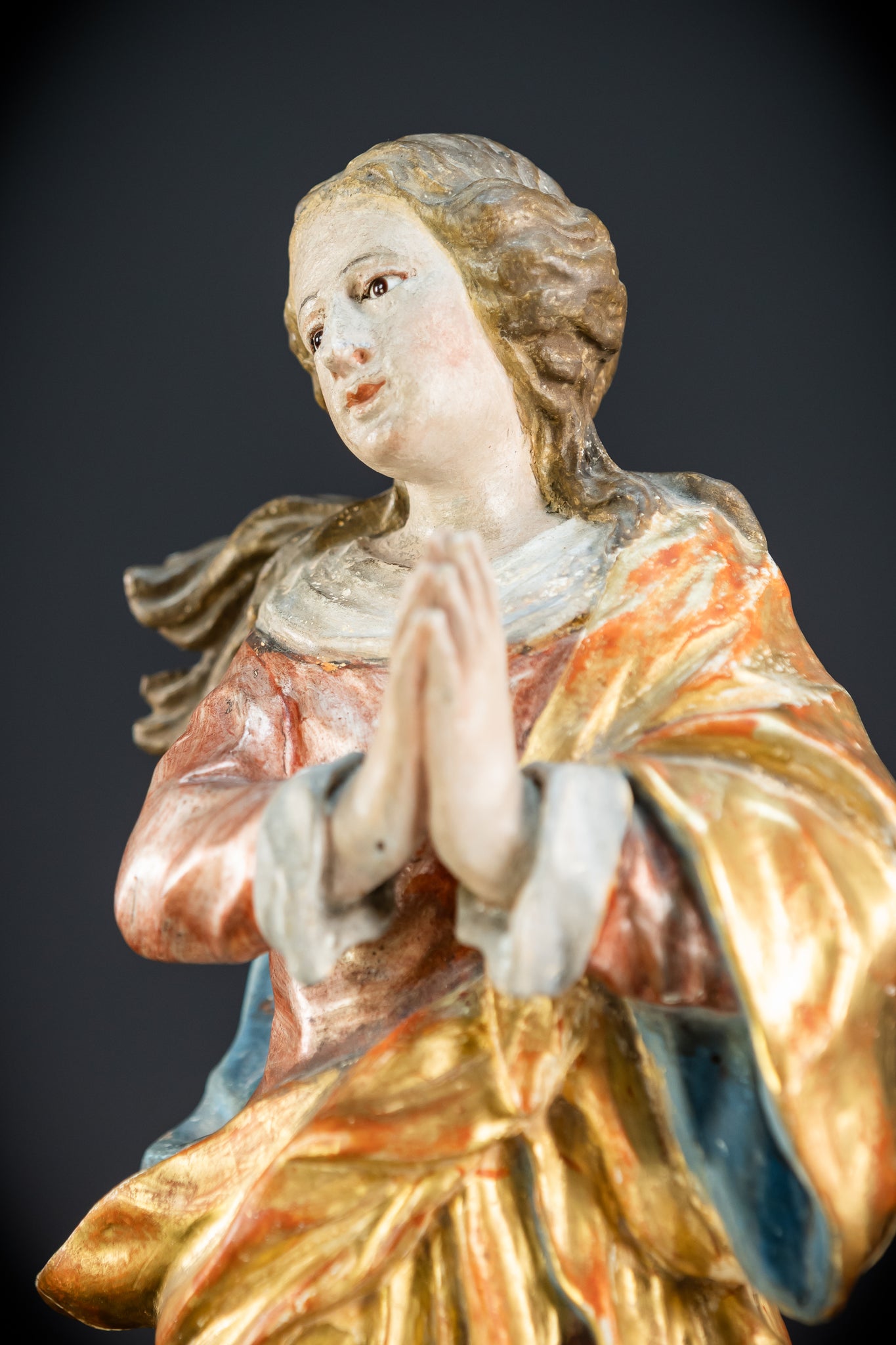 Immaculate Conception of Virgin Mary | Baroque Glass Eyes 1700s | 15.4" / 39 cm