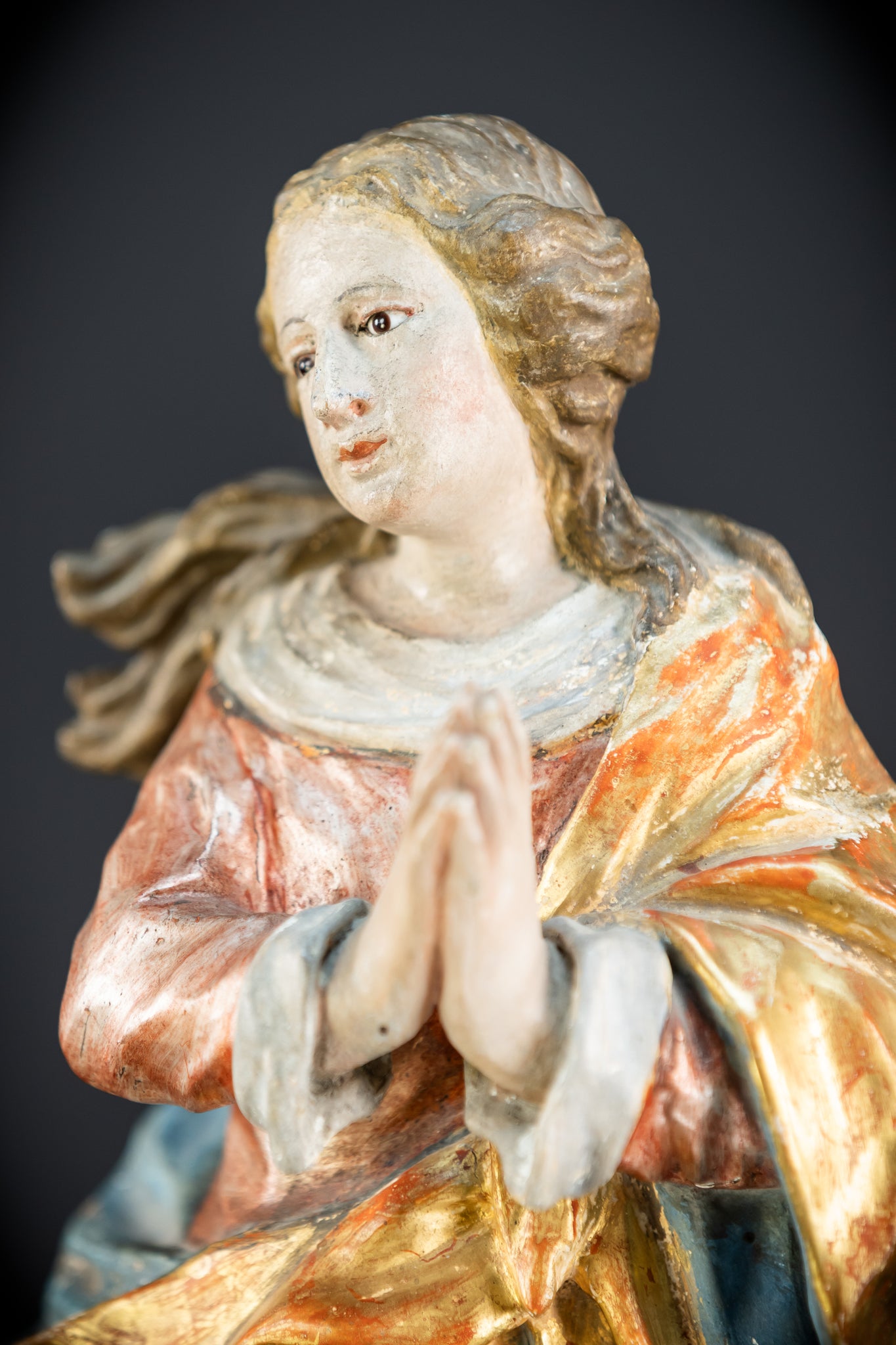 Immaculate Conception of Virgin Mary | Baroque Glass Eyes 1700s | 15.4" / 39 cm