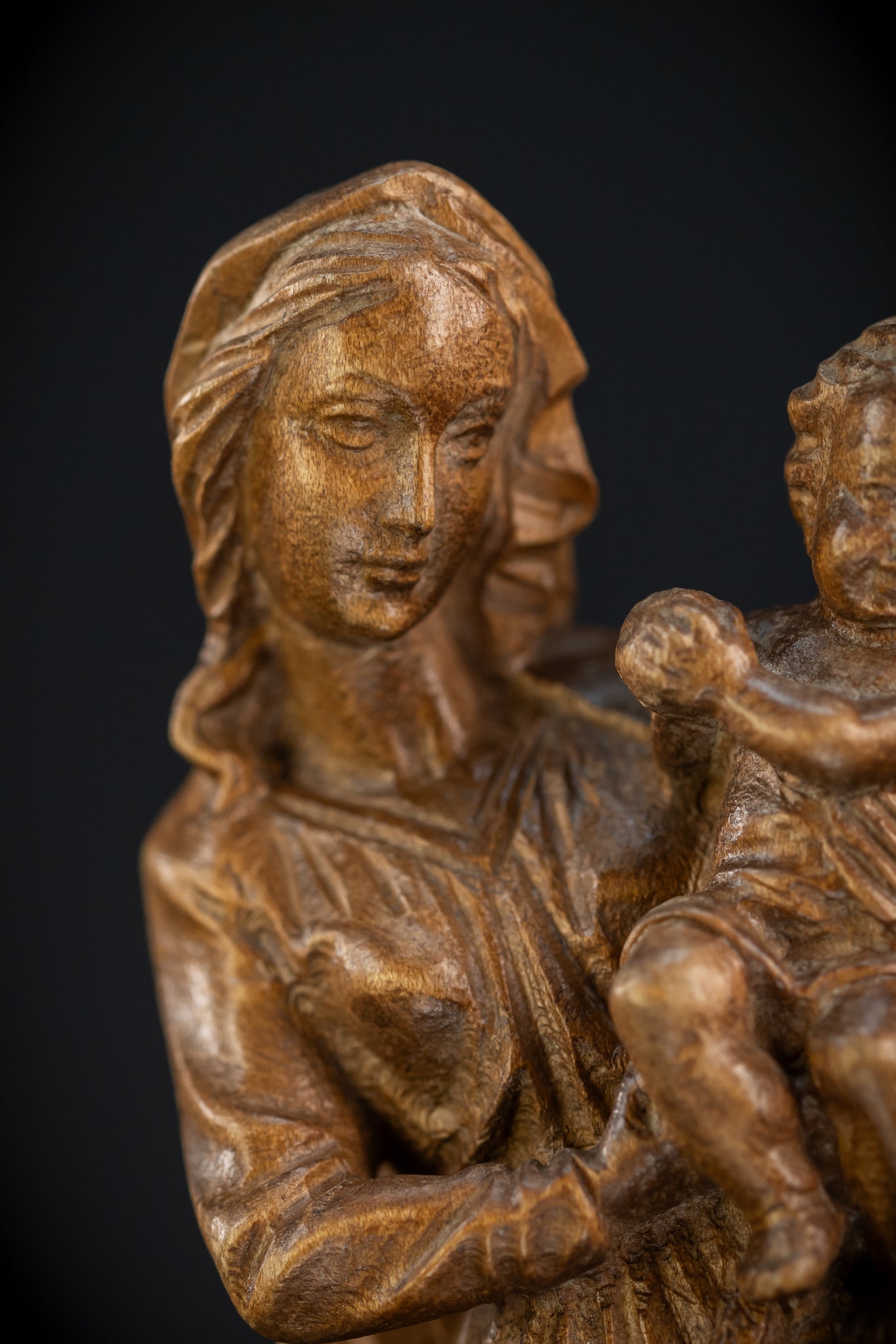 Virgin Mary Child Jesus Wooden | Antique Statue | 11”