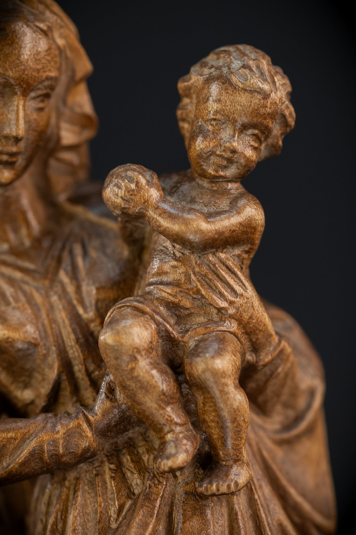 Virgin Mary Child Jesus Wooden | Antique Statue | 11”