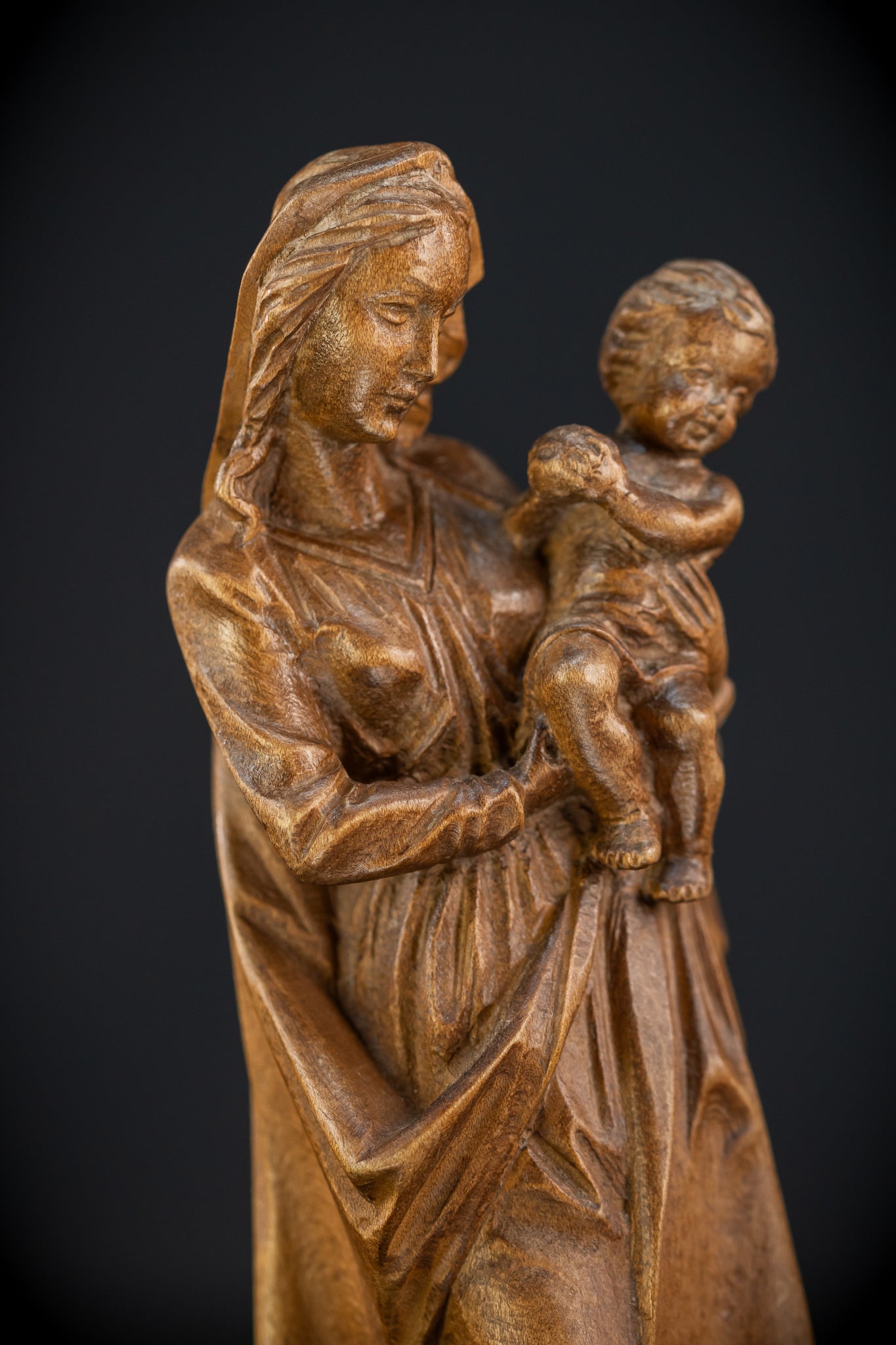 Virgin Mary Child Jesus Wooden | Antique Statue | 11”