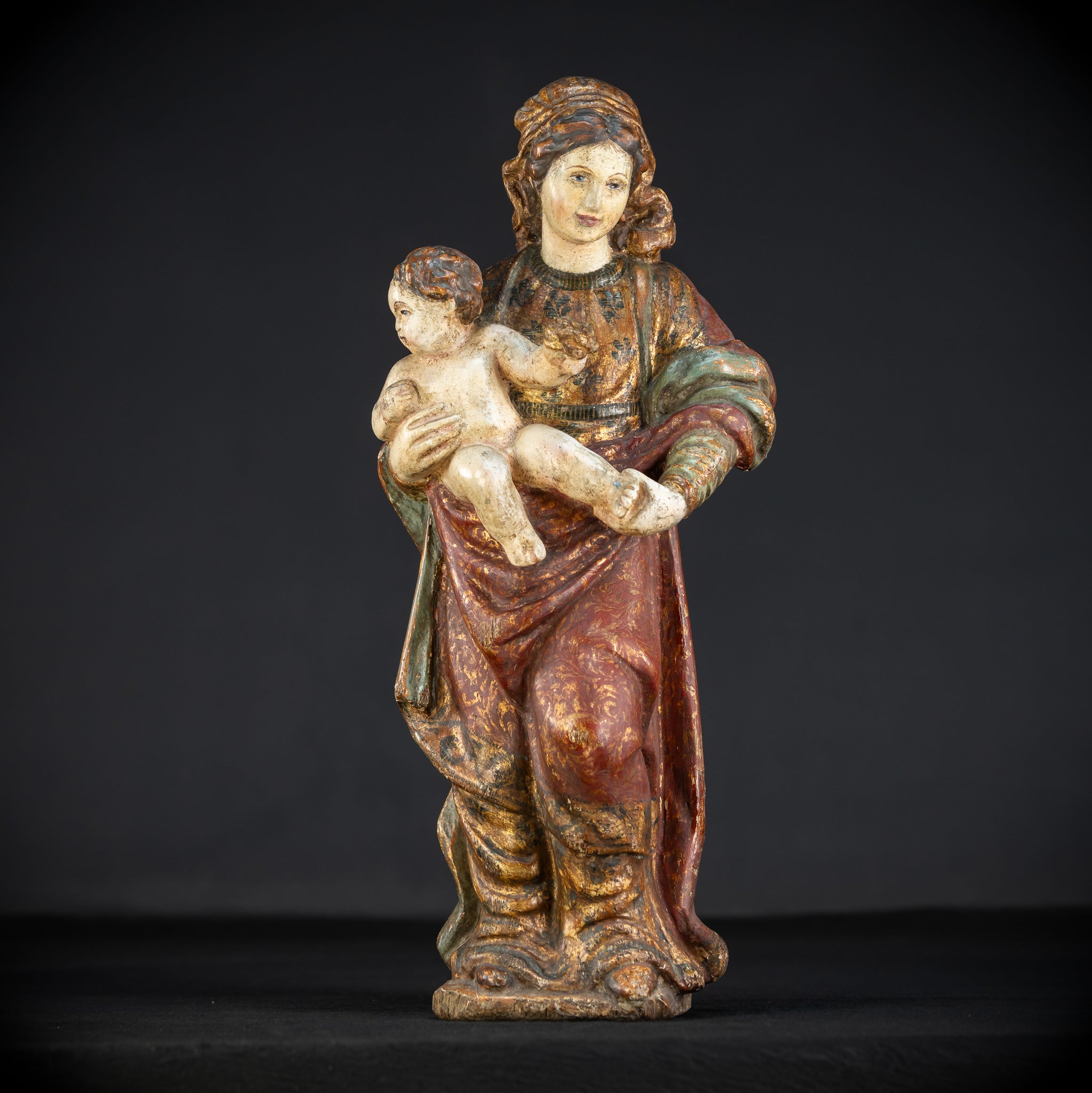 Virgin Mary with Infant Jesus Wooden Statue| France 1700s Baroque