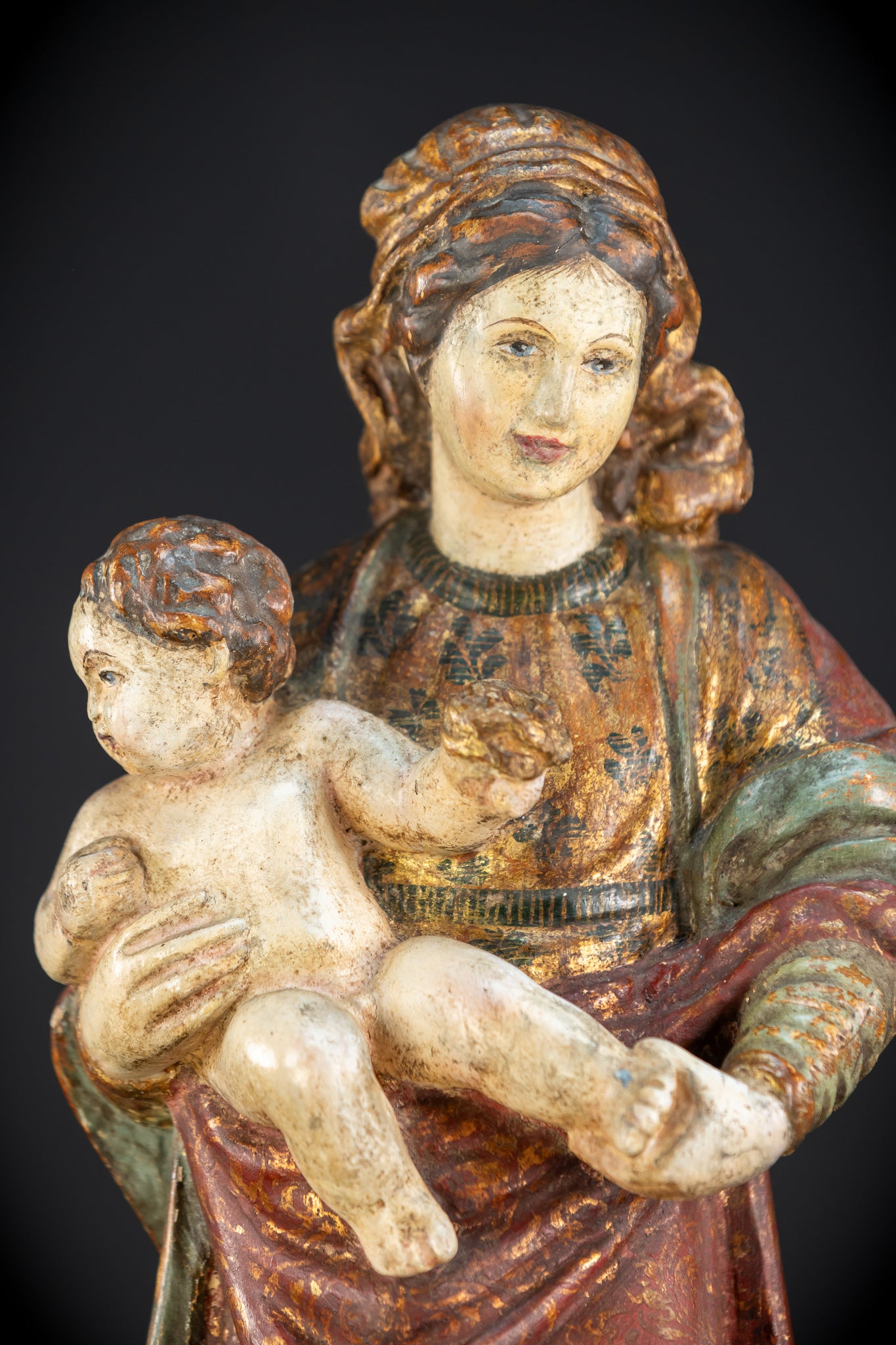 Virgin Mary with Infant Jesus Wooden Statue| France 1700s Baroque