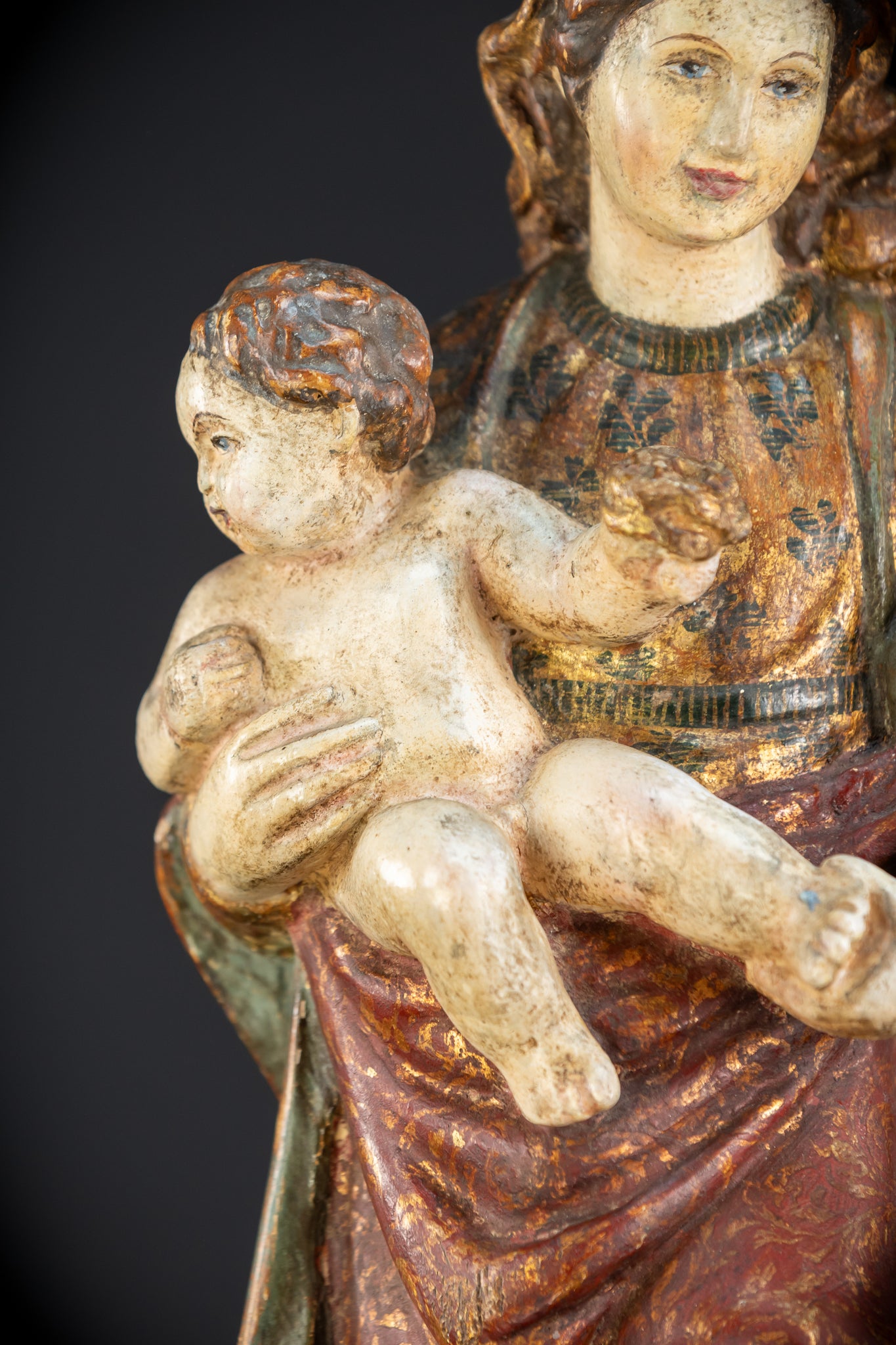 Virgin Mary with Infant Jesus Wooden Statue| France 1700s Baroque