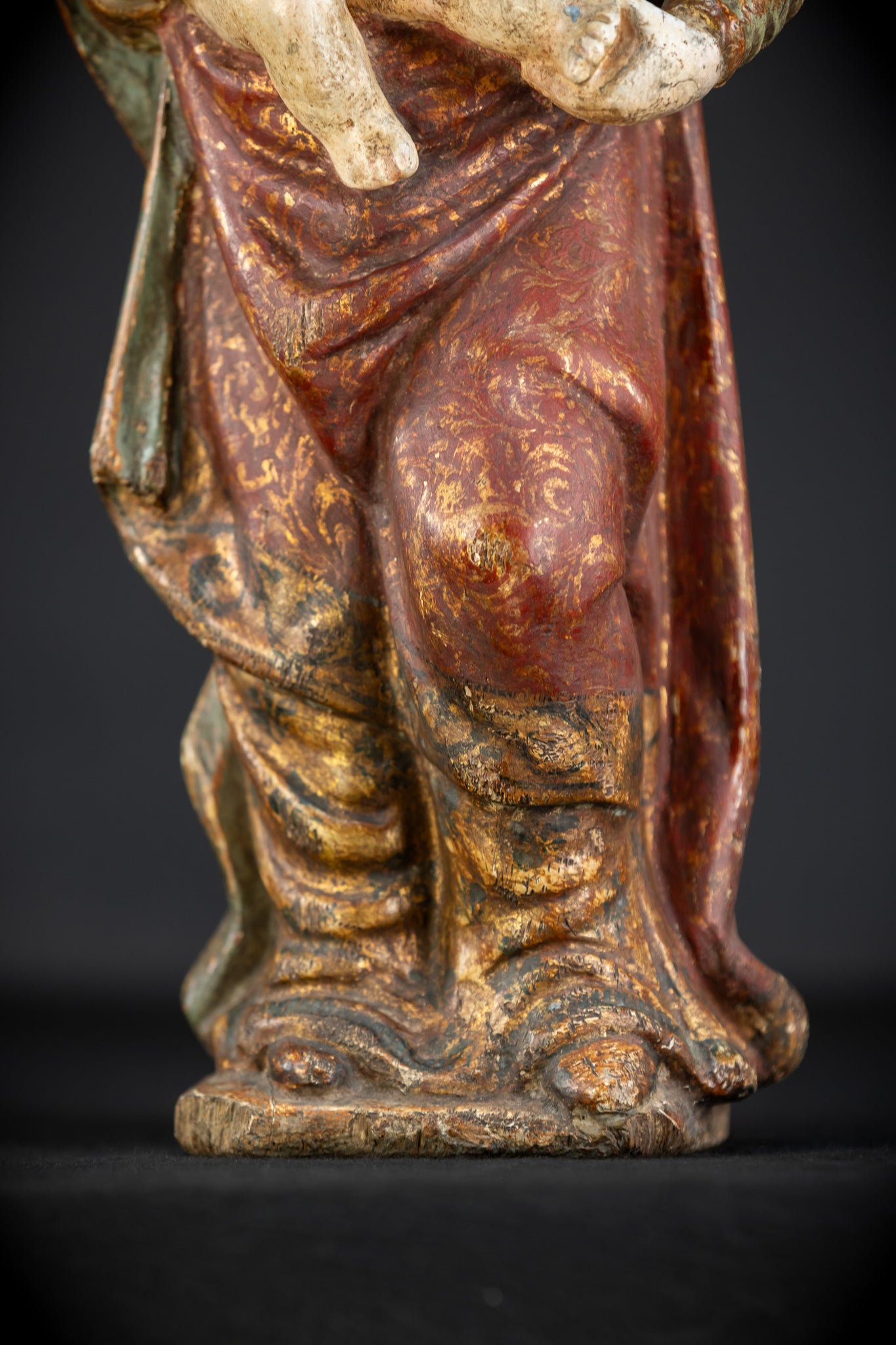 Virgin Mary with Infant Jesus Wooden Statue| France 1700s Baroque