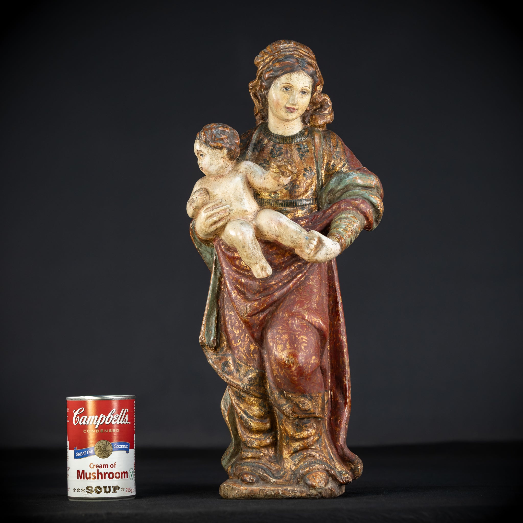 Virgin Mary with Infant Jesus Wooden Statue| France 1700s Baroque