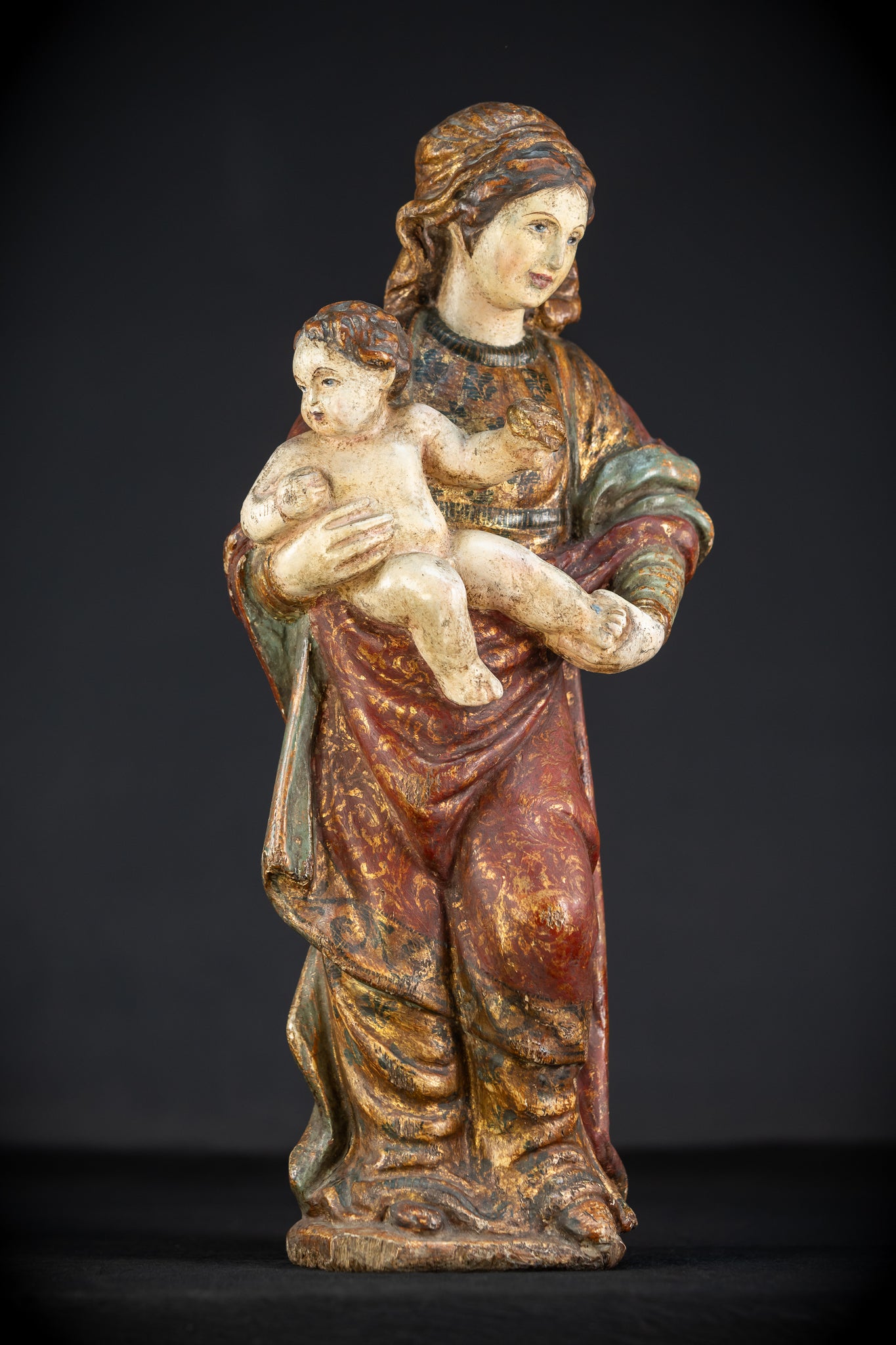 Virgin Mary with Infant Jesus Wooden Statue| France 1700s Baroque