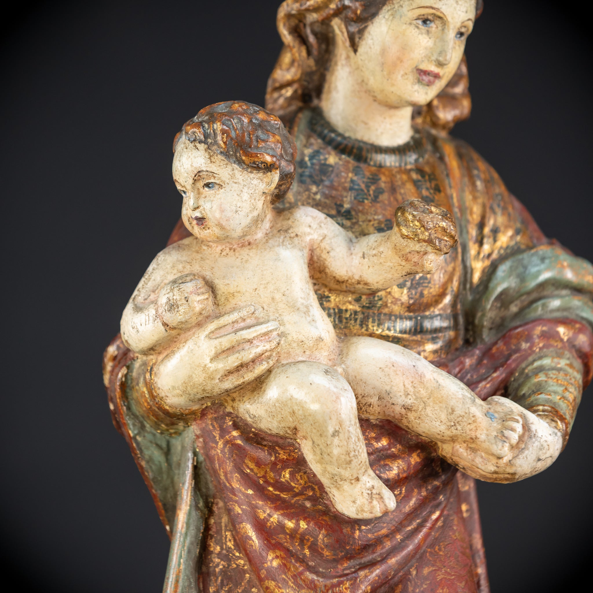 Virgin Mary with Infant Jesus Wooden Statue| France 1700s Baroque