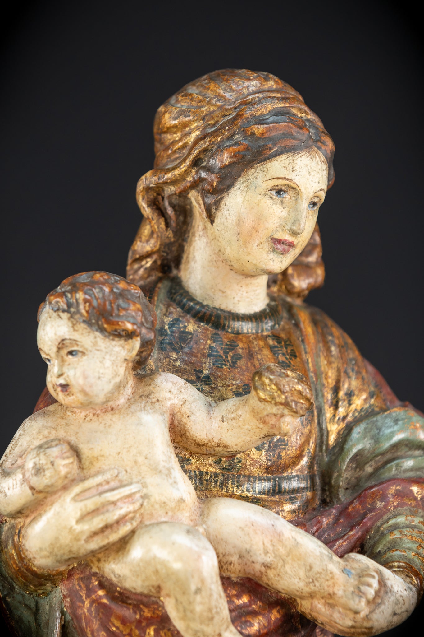Virgin Mary with Infant Jesus Wooden Statue| France 1700s Baroque
