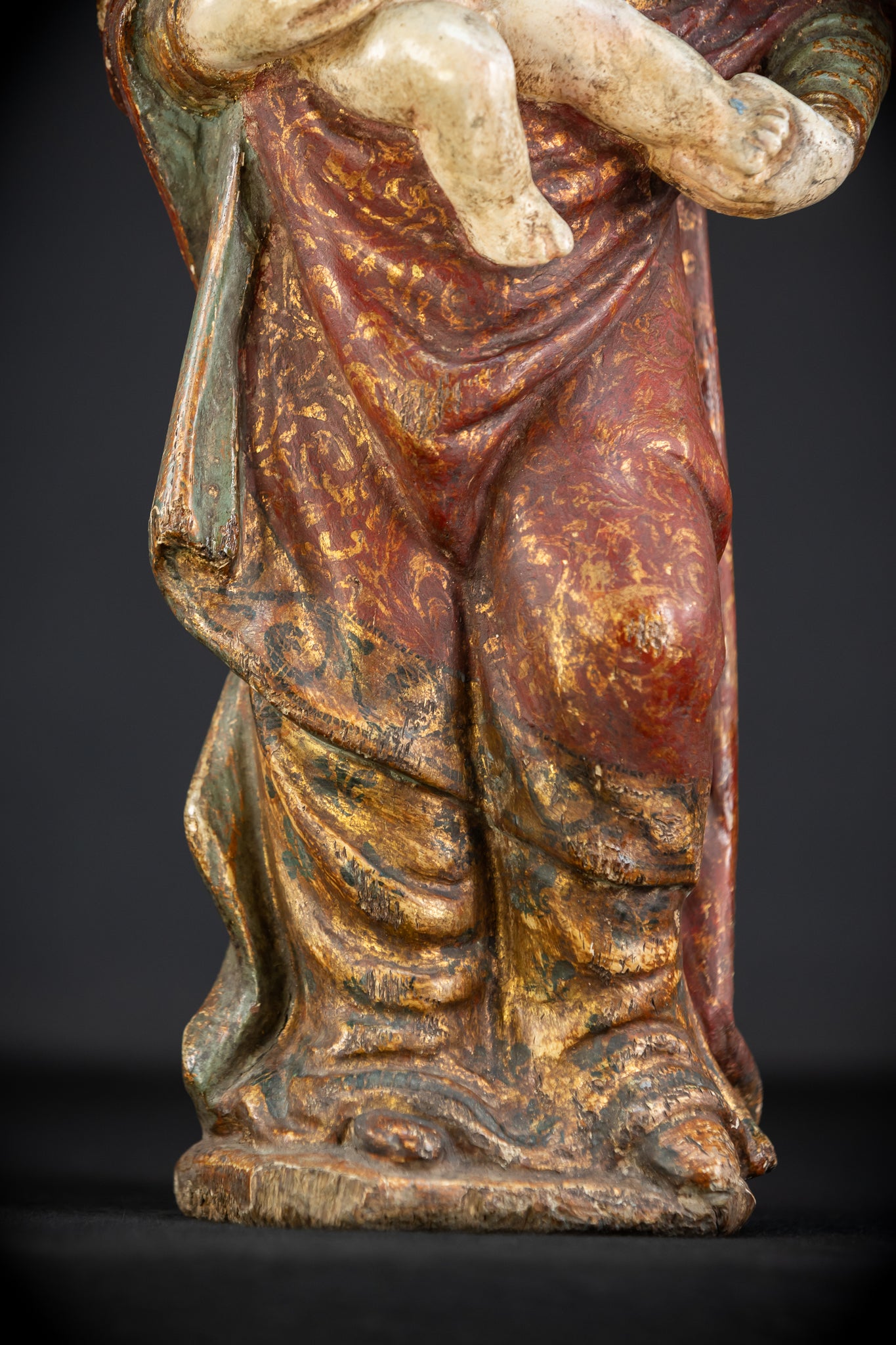 Virgin Mary with Infant Jesus Wooden Statue| France 1700s Baroque