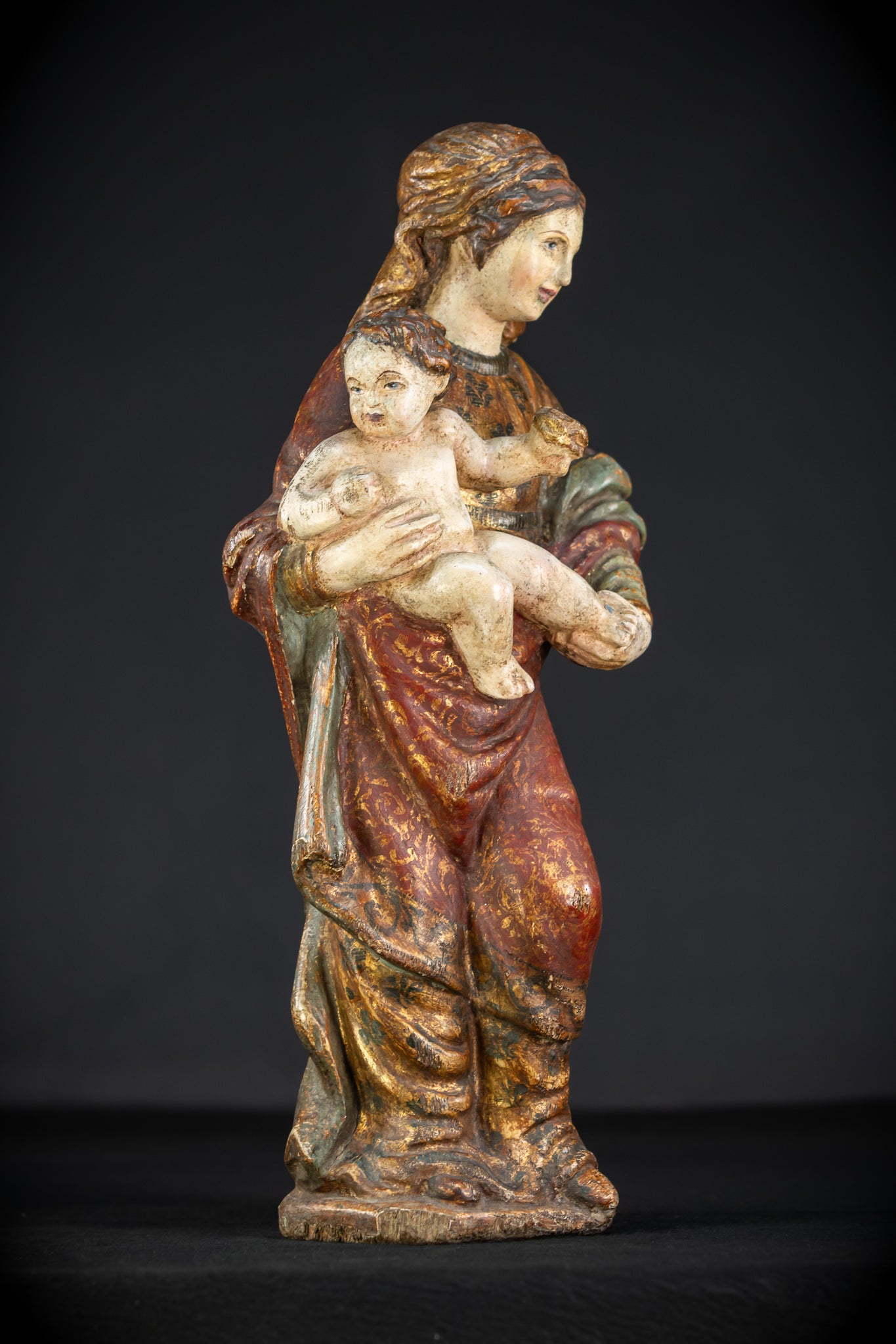 Virgin Mary with Infant Jesus Wooden Statue| France 1700s Baroque