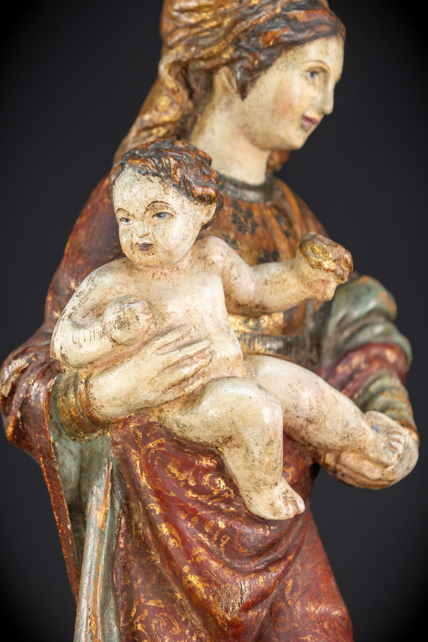 Virgin Mary with Infant Jesus Wooden Statue| France 1700s Baroque