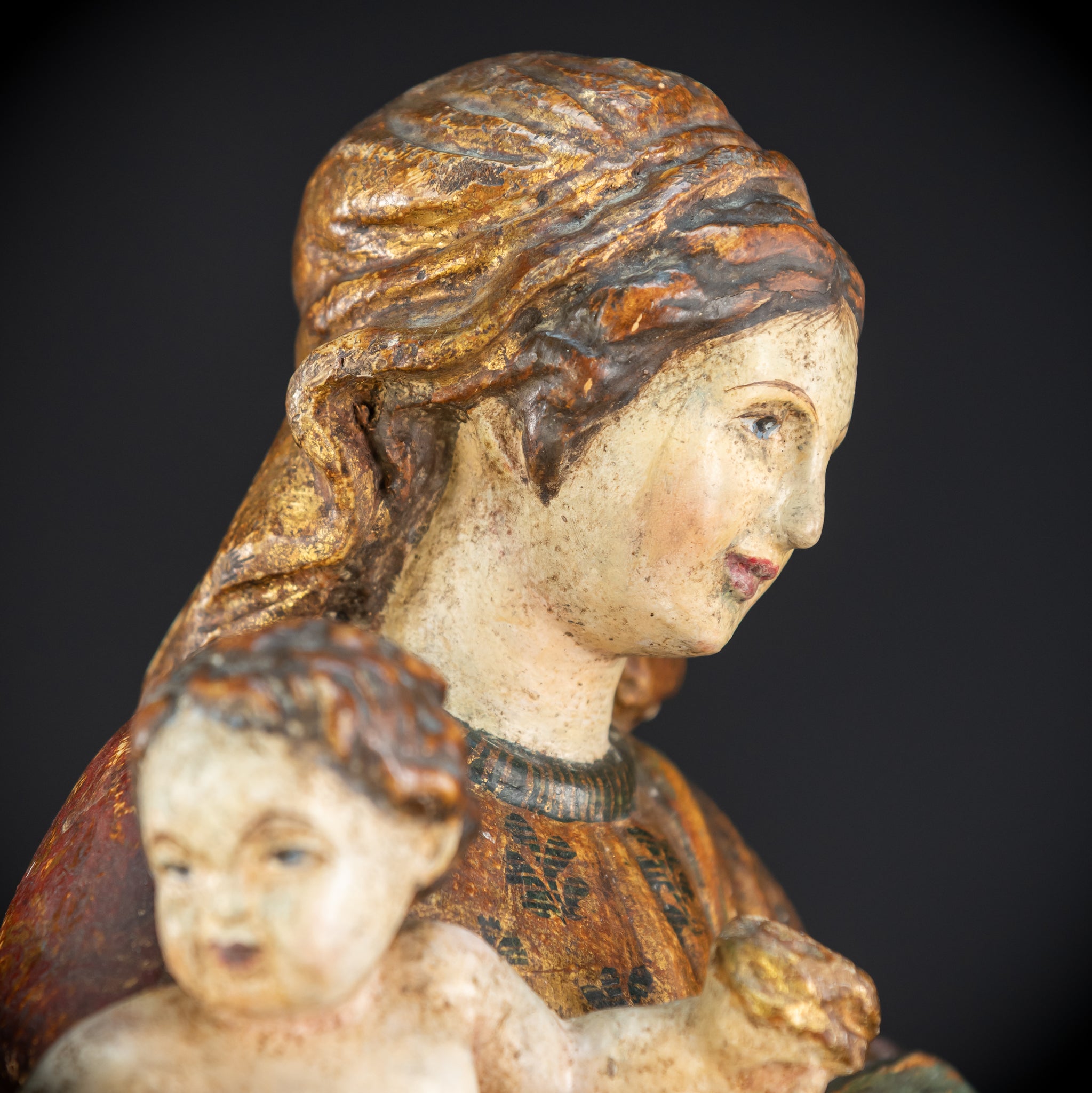 Virgin Mary with Infant Jesus Wooden Statue| France 1700s Baroque