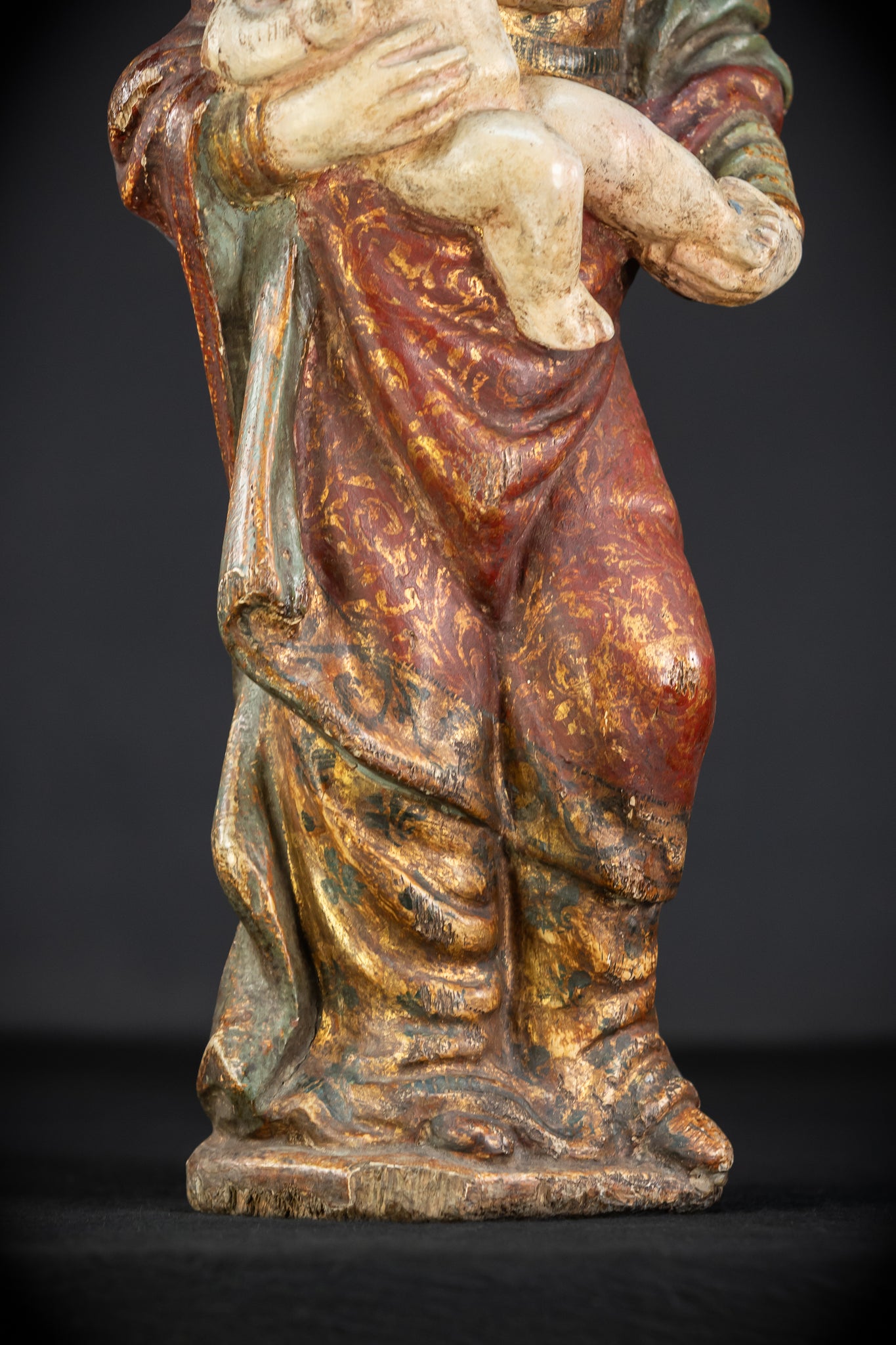 Virgin Mary with Infant Jesus Wooden Statue| France 1700s Baroque