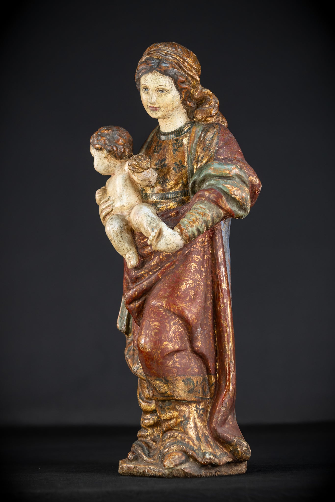 Virgin Mary with Infant Jesus Wooden Statue| France 1700s Baroque